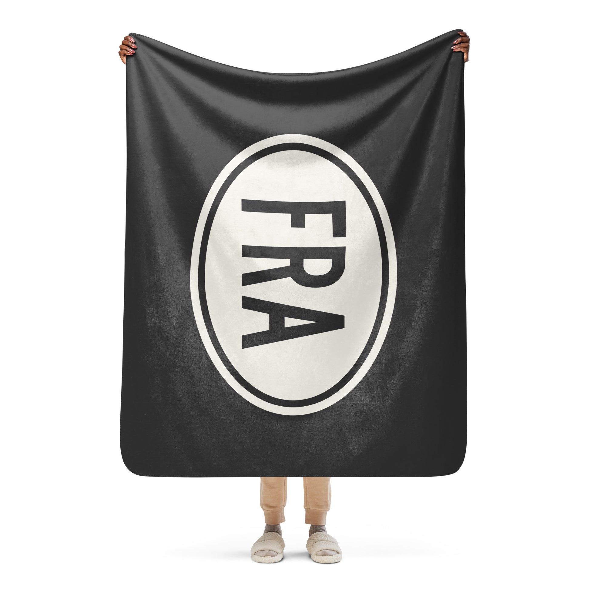 Unique Travel Gift Sherpa Blanket - White Oval • FRA Frankfurt Souvenir • YHM Designs - Image 04