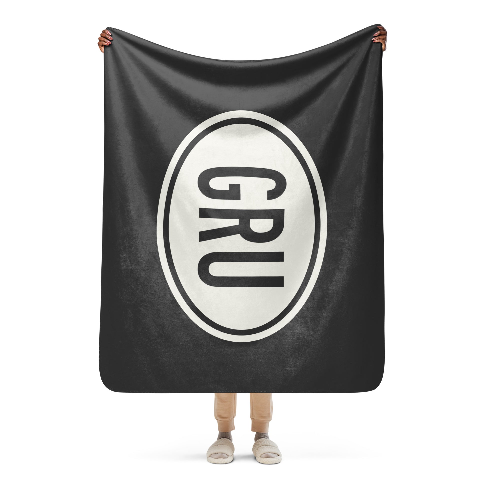 Unique Travel Gift Sherpa Blanket - White Oval • GRU Sao Paulo Souvenir • YHM Designs - Image 04