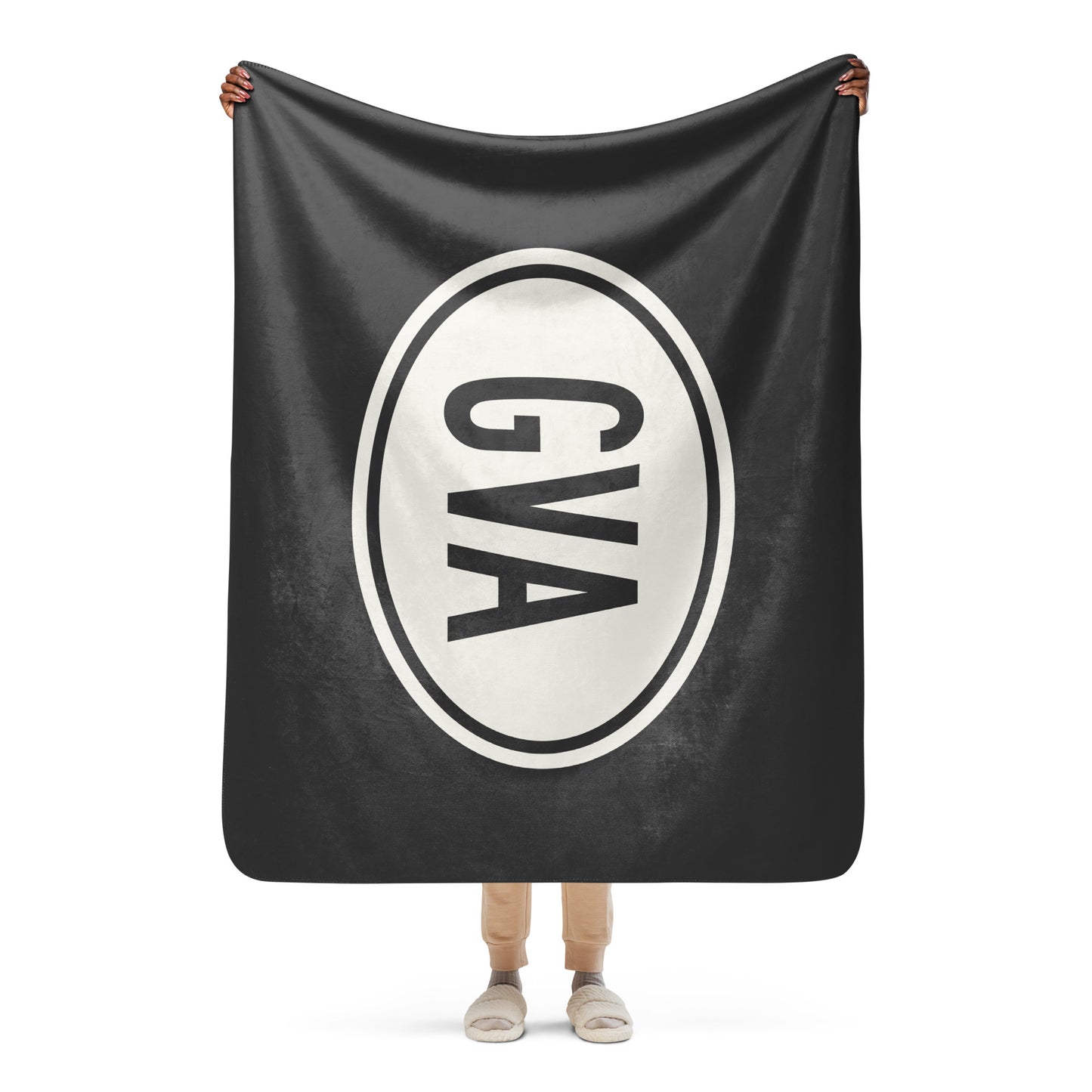 Unique Travel Gift Sherpa Blanket - White Oval • GVA Geneva • YHM Designs - Image 04