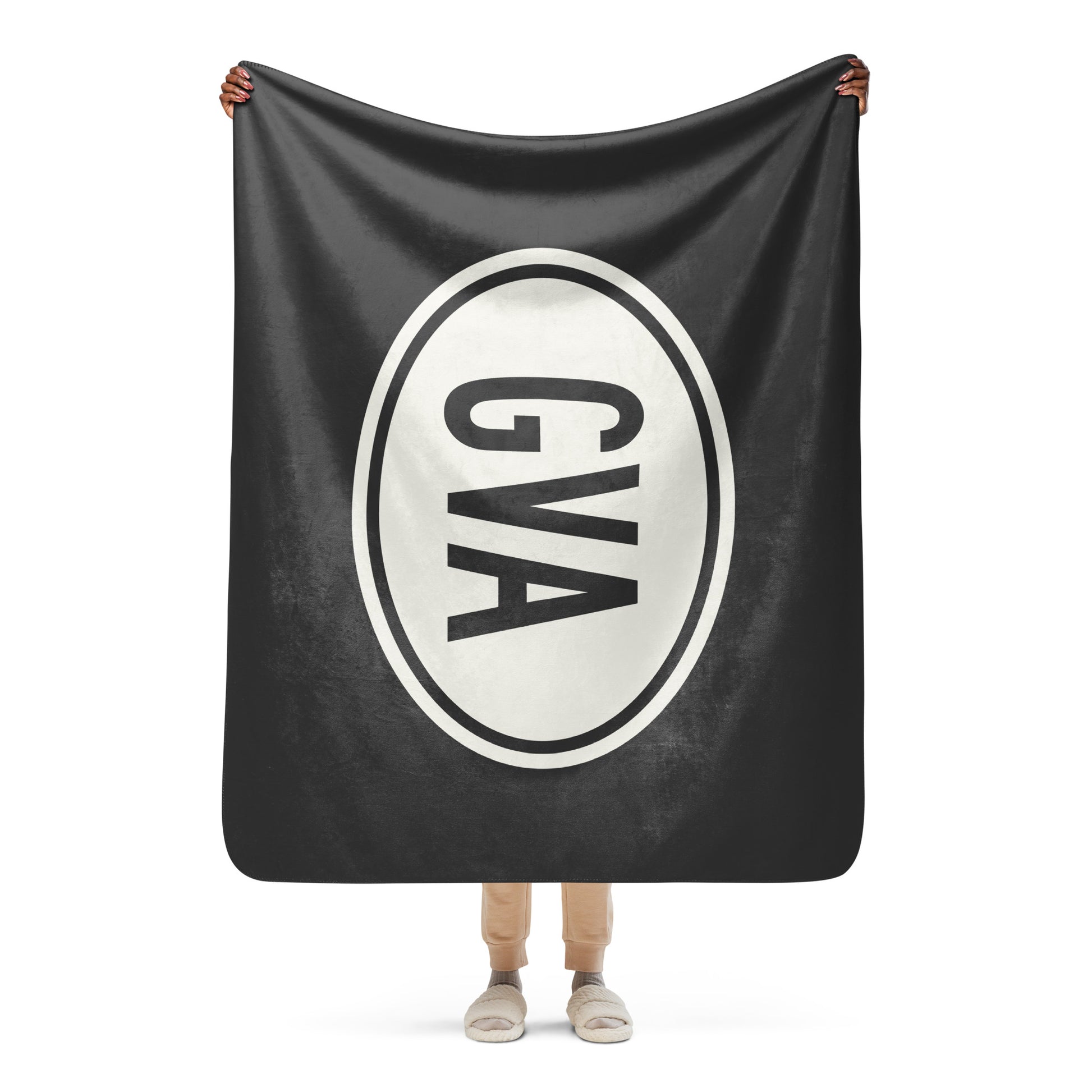 Unique Travel Gift Sherpa Blanket - White Oval • GVA Geneva Souvenir • YHM Designs - Image 04