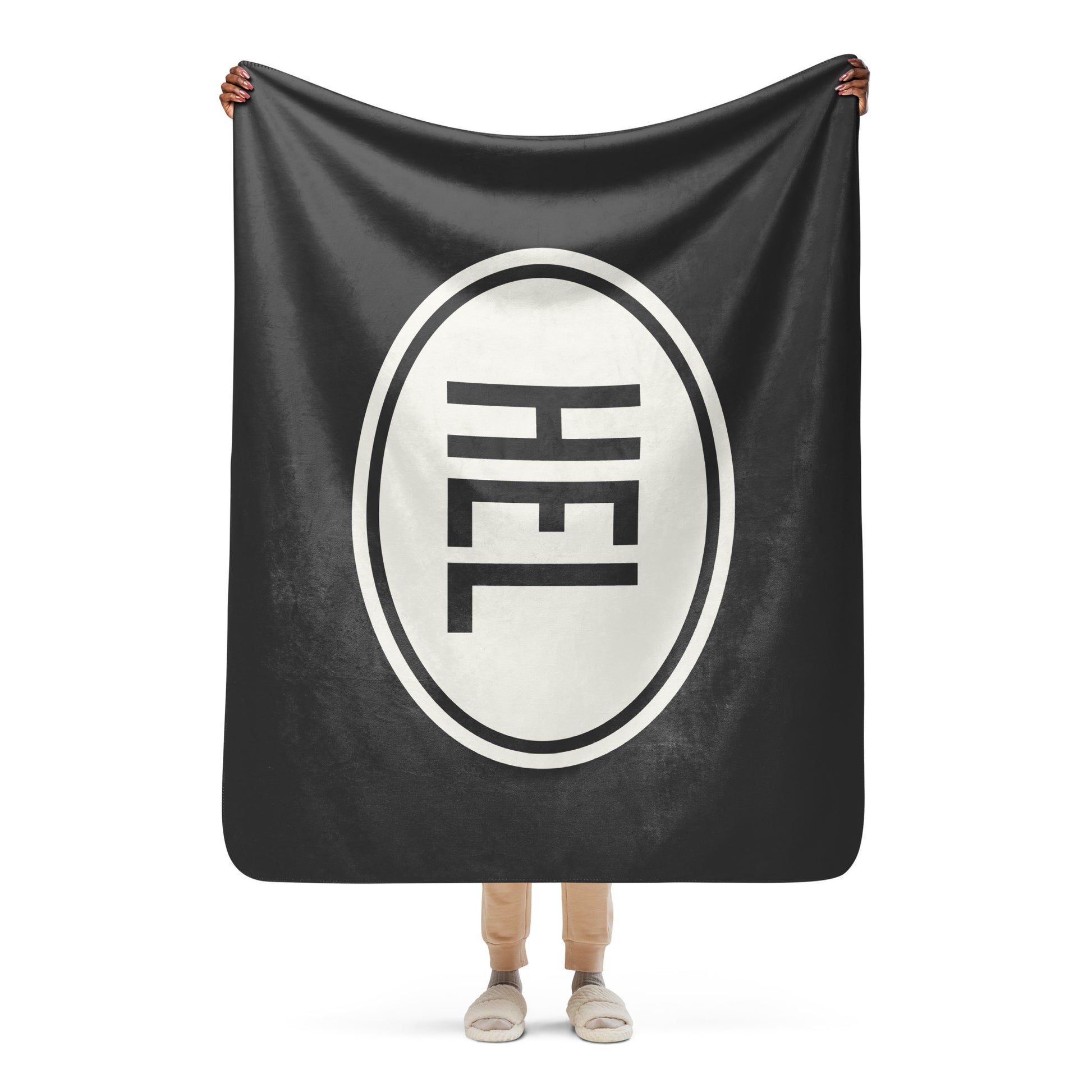 Unique Travel Gift Sherpa Blanket - White Oval • HEL Helsinki Souvenir • YHM Designs - Image 04