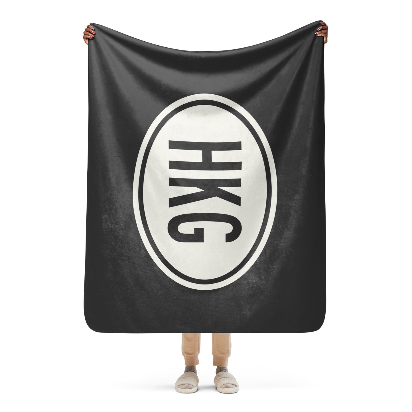 Unique Travel Gift Sherpa Blanket - White Oval • HKG Hong Kong • YHM Designs - Image 04