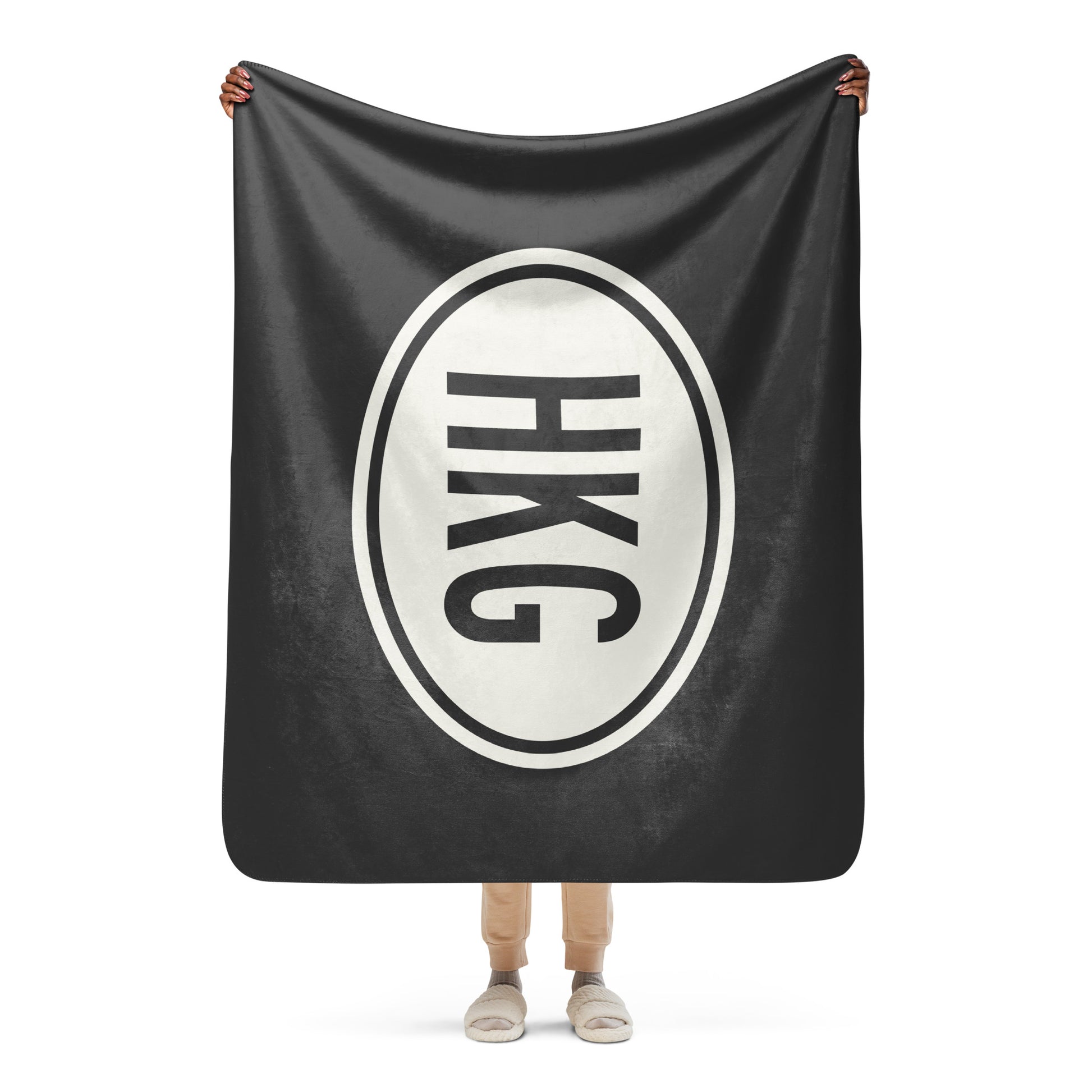 Unique Travel Gift Sherpa Blanket - White Oval • HKG Hong Kong Souvenir • YHM Designs - Image 04