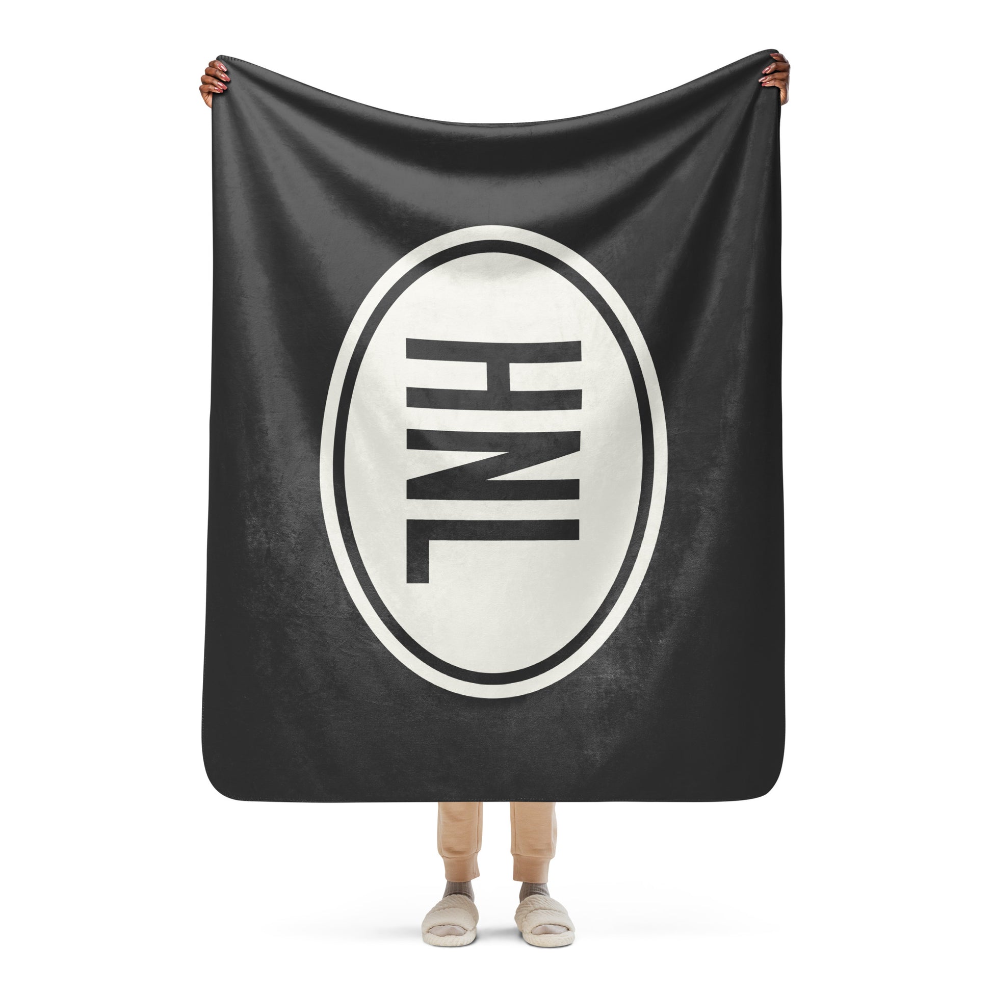 Unique Travel Gift Sherpa Blanket - White Oval • HNL Honolulu Souvenir • YHM Designs - Image 04