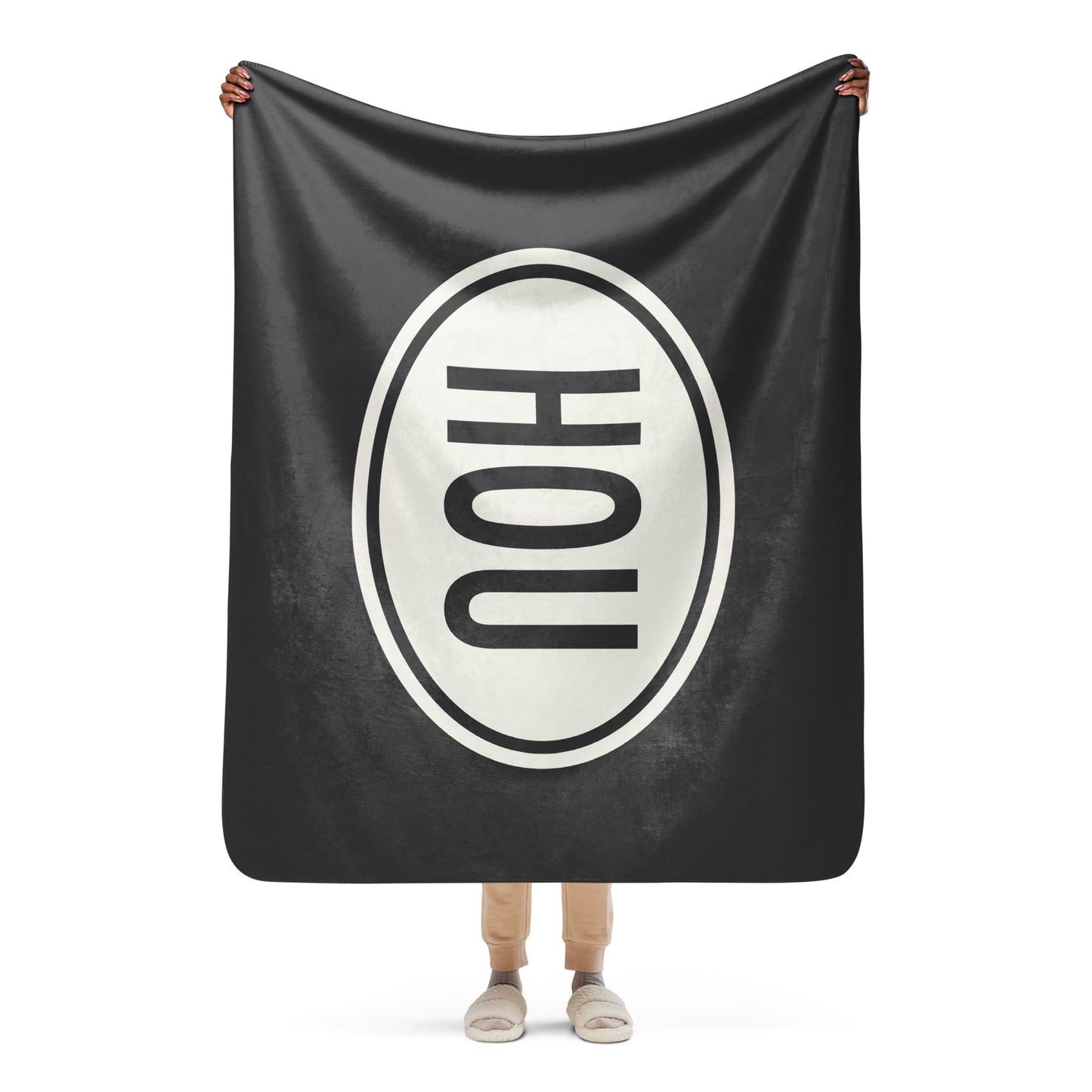HOU Houston Sherpa Blanket • Eclipse Grey with Oval Car Sticker Design • YHM Designs - Image 04