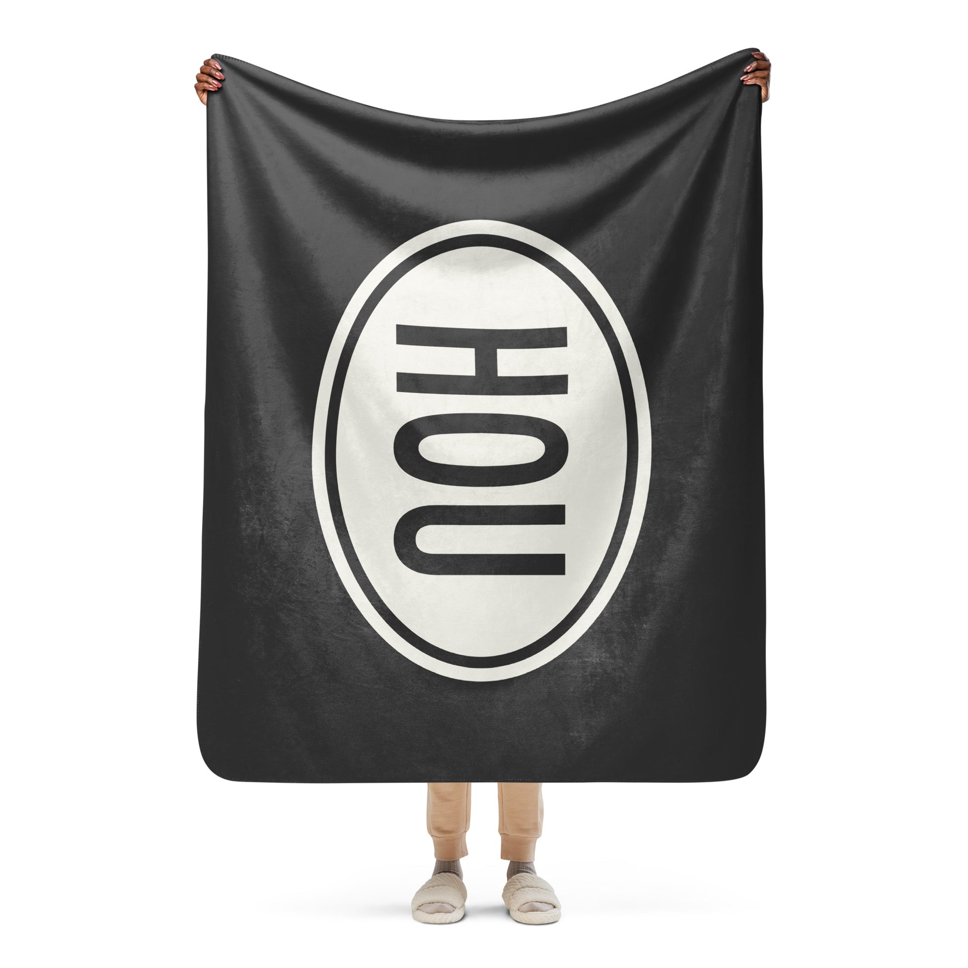 HOU Houston Sherpa Blanket • Eclipse Grey with Oval Car Sticker Design • YHM Designs - Image 04