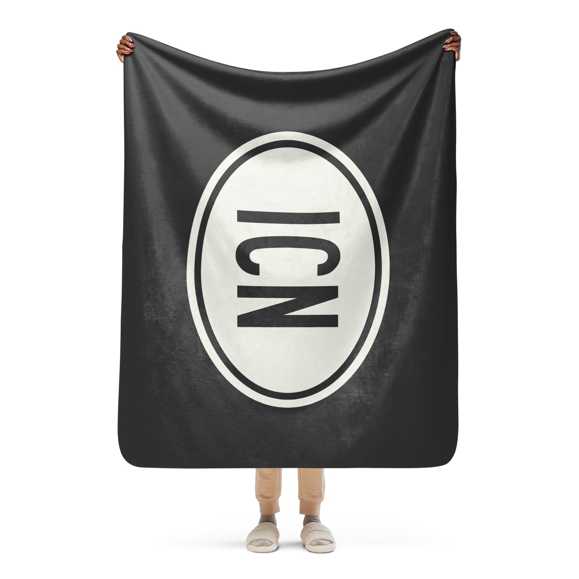 Unique Travel Gift Sherpa Blanket - White Oval • ICN Seoul Souvenir • YHM Designs - Image 04