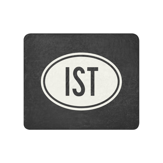 Unique Travel Gift Sherpa Blanket - White Oval • IST Istanbul Souvenir • YHM Designs - Image 01