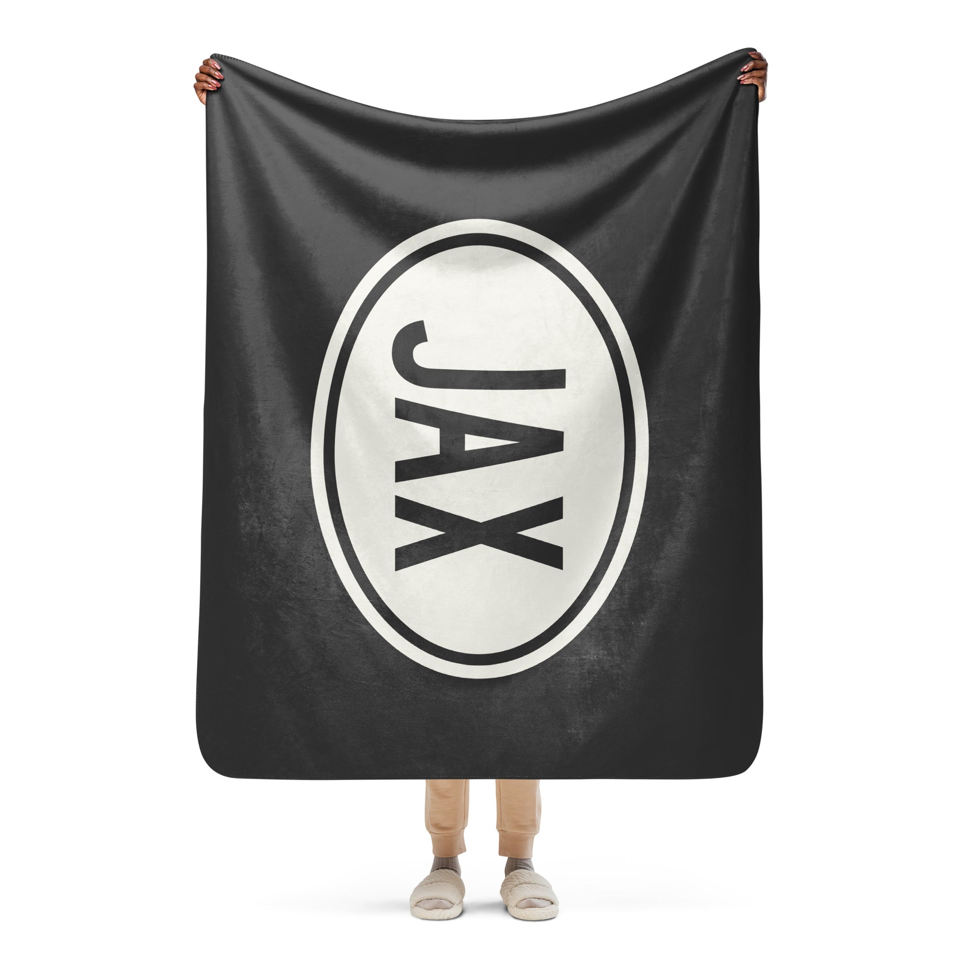 JAX Jacksonville Sherpa Blanket • Eclipse Grey with Oval Car Sticker Design • YHM Designs - Image 04