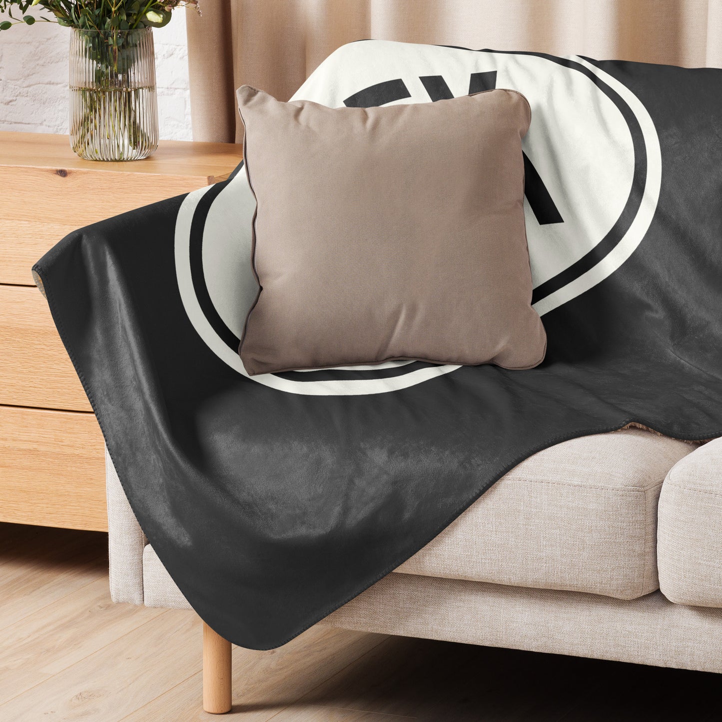 JFK New York City Sherpa Blanket • Eclipse Grey with Oval Car Sticker Design • YHM Designs - Image 05