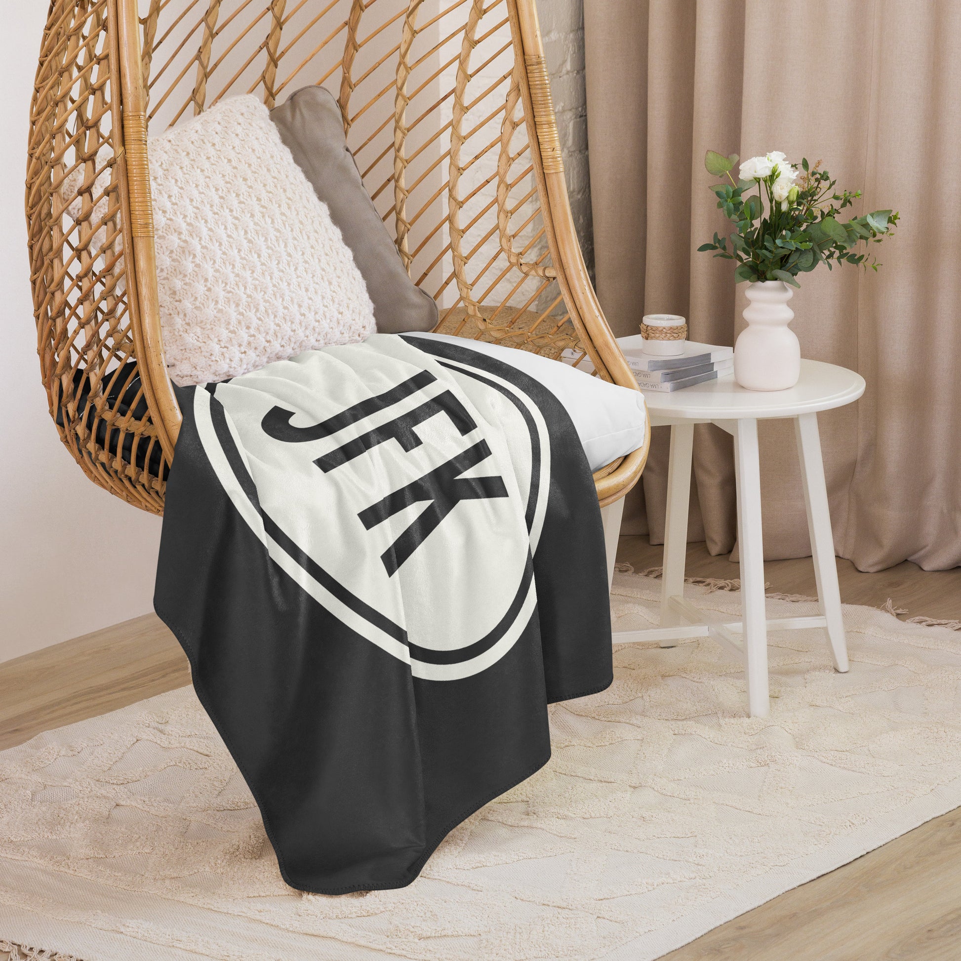 Unique Travel Gift Sherpa Blanket - White Oval • JFK New York City • YHM Designs - Image 06