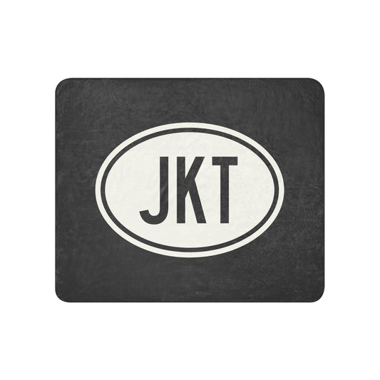 Unique Travel Gift Sherpa Blanket - White Oval • JKT Jakarta Souvenir • YHM Designs - Image 01