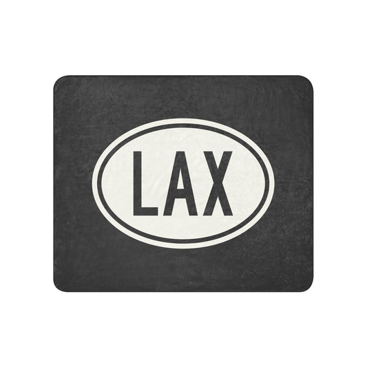 Unique Travel Gift Sherpa Blanket - White Oval • LAX Los Angeles • YHM Designs - Image 01
