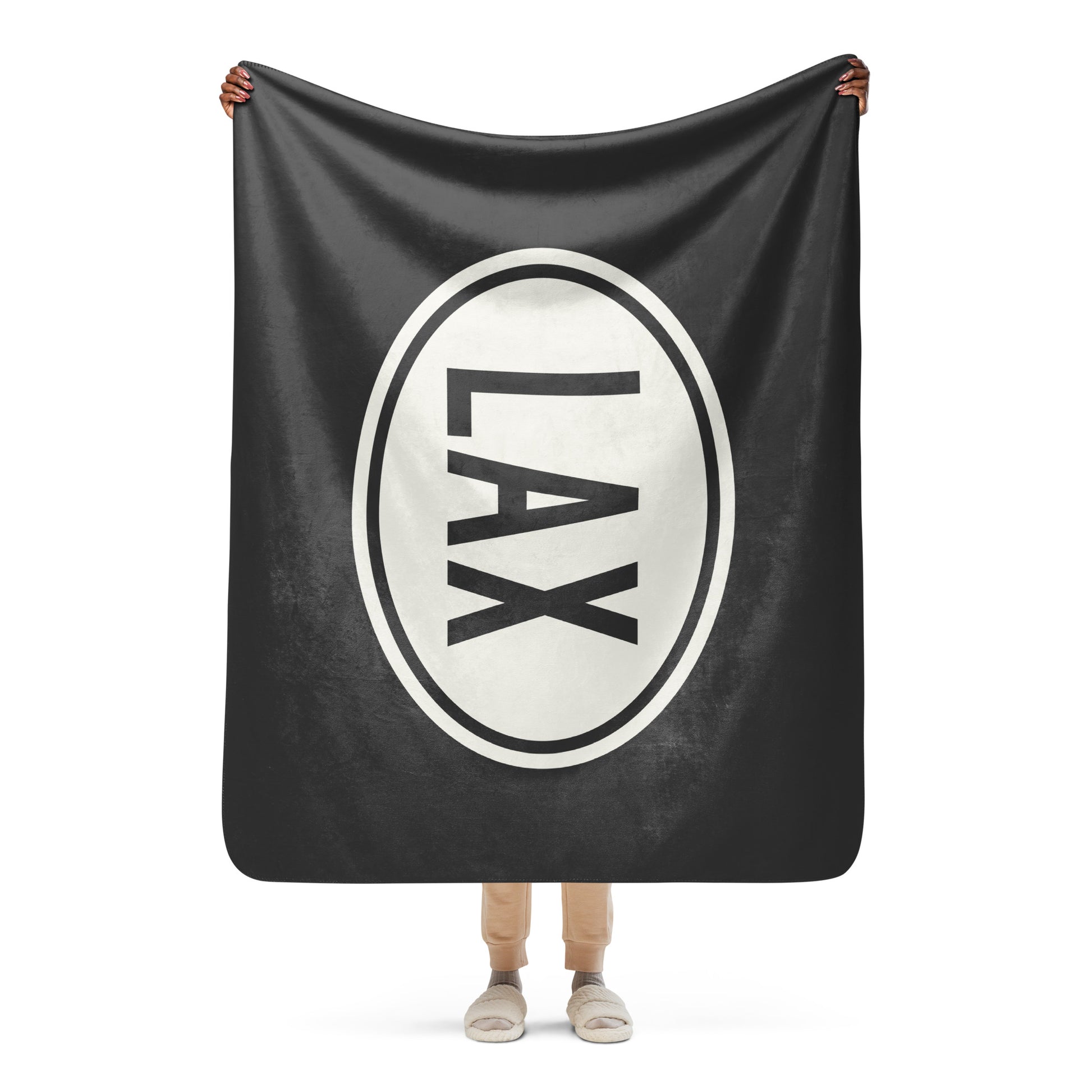 Unique Travel Gift Sherpa Blanket - White Oval • LAX Los Angeles • YHM Designs - Image 04