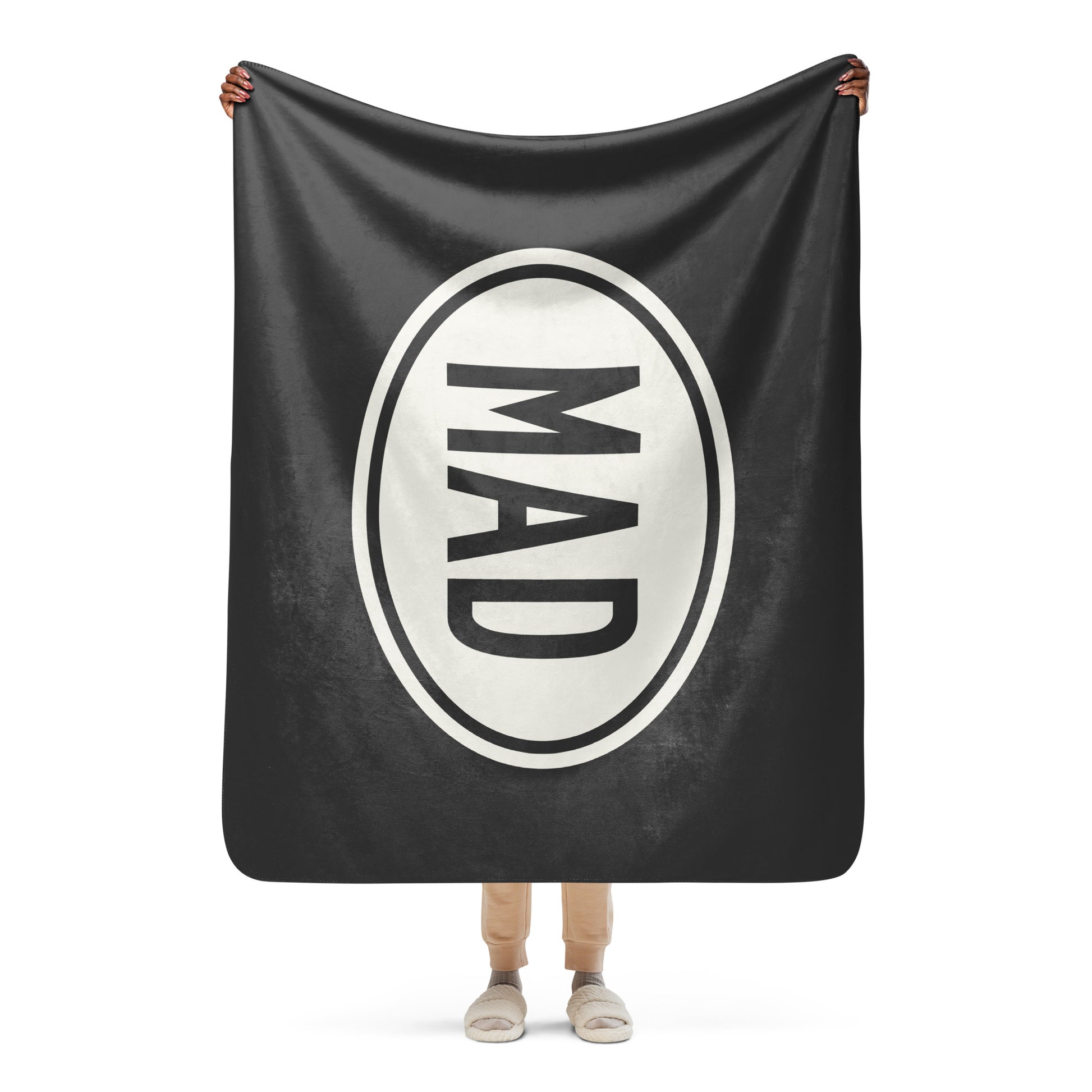 Unique Travel Gift Sherpa Blanket - White Oval • MAD Madrid • YHM Designs - Image 04
