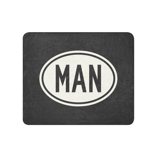 Unique Travel Gift Sherpa Blanket - White Oval • MAN Manchester Souvenir • YHM Designs - Image 01