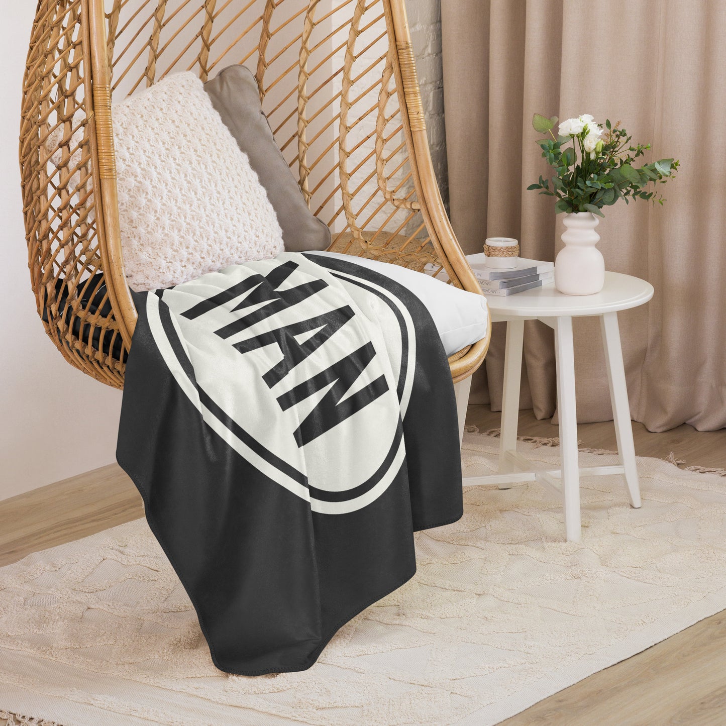 Unique Travel Gift Sherpa Blanket - White Oval • MAN Manchester Souvenir • YHM Designs - Image 06