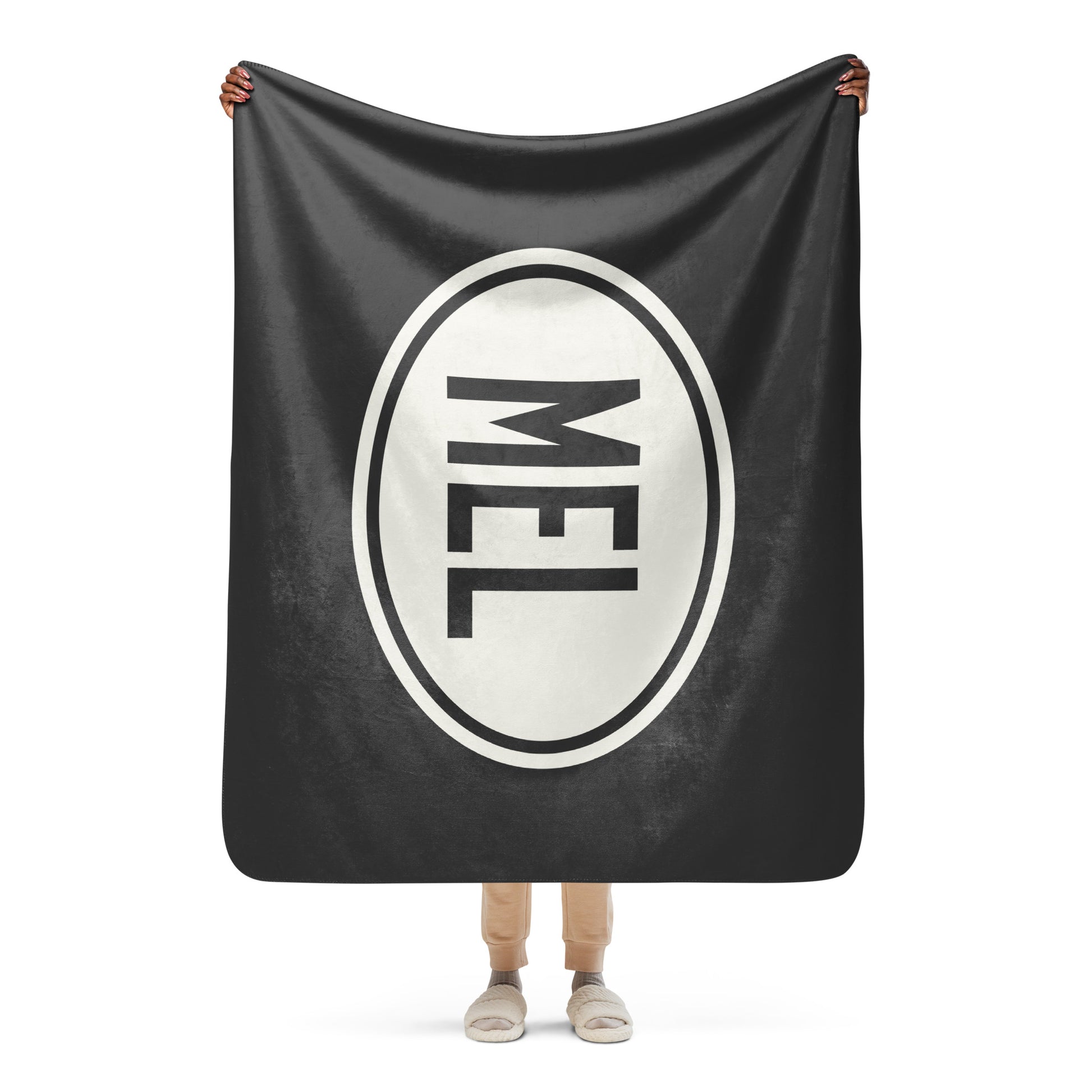 Unique Travel Gift Sherpa Blanket - White Oval • MEL Melbourne Souvenir • YHM Designs - Image 04