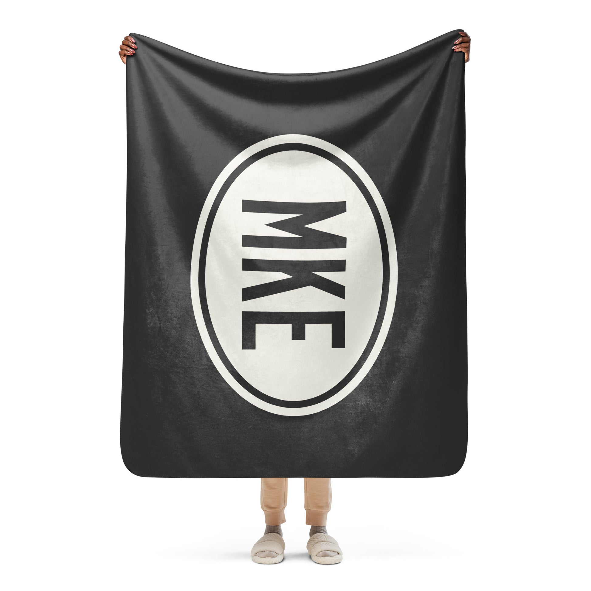 MKE Milwaukee Sherpa Blanket • Eclipse Grey with Oval Car Sticker Design • YHM Designs - Image 04