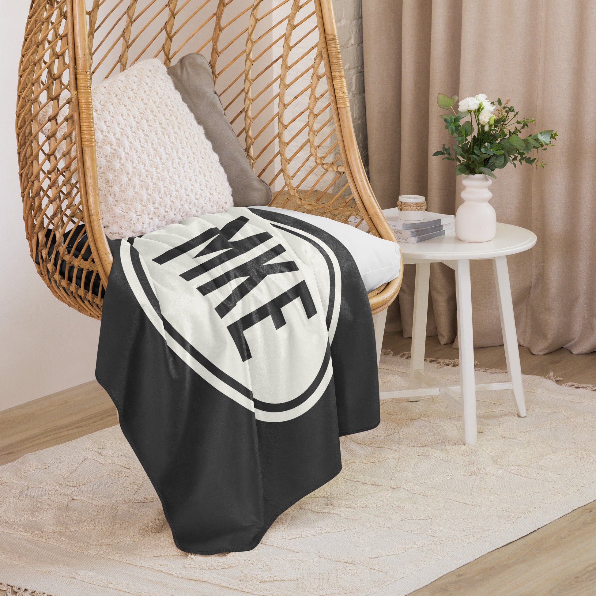 Unique Travel Gift Sherpa Blanket - White Oval • MKE Milwaukee • YHM Designs - Image 06