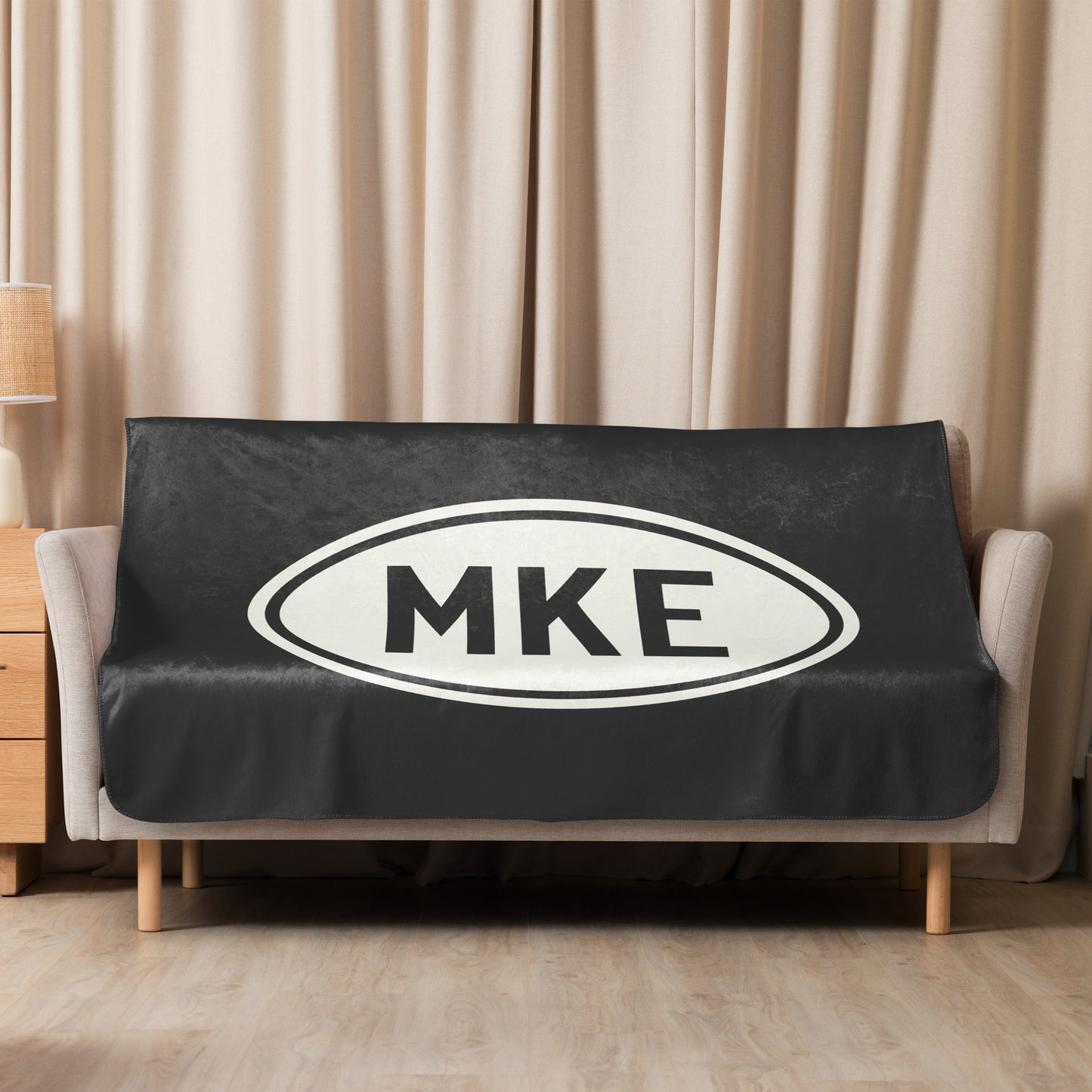 MKE Milwaukee Sherpa Blanket • Eclipse Grey with Oval Car Sticker Design • YHM Designs - Image 07