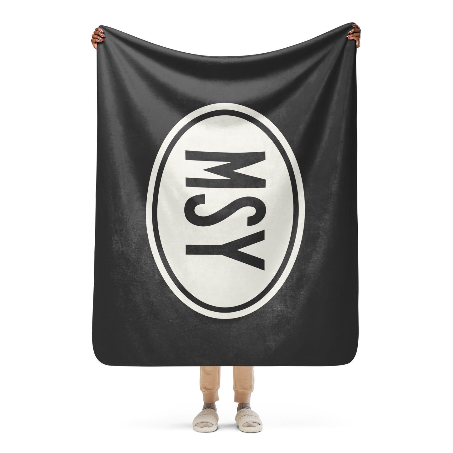 Unique Travel Gift Sherpa Blanket - White Oval • MSY New Orleans • YHM Designs - Image 04