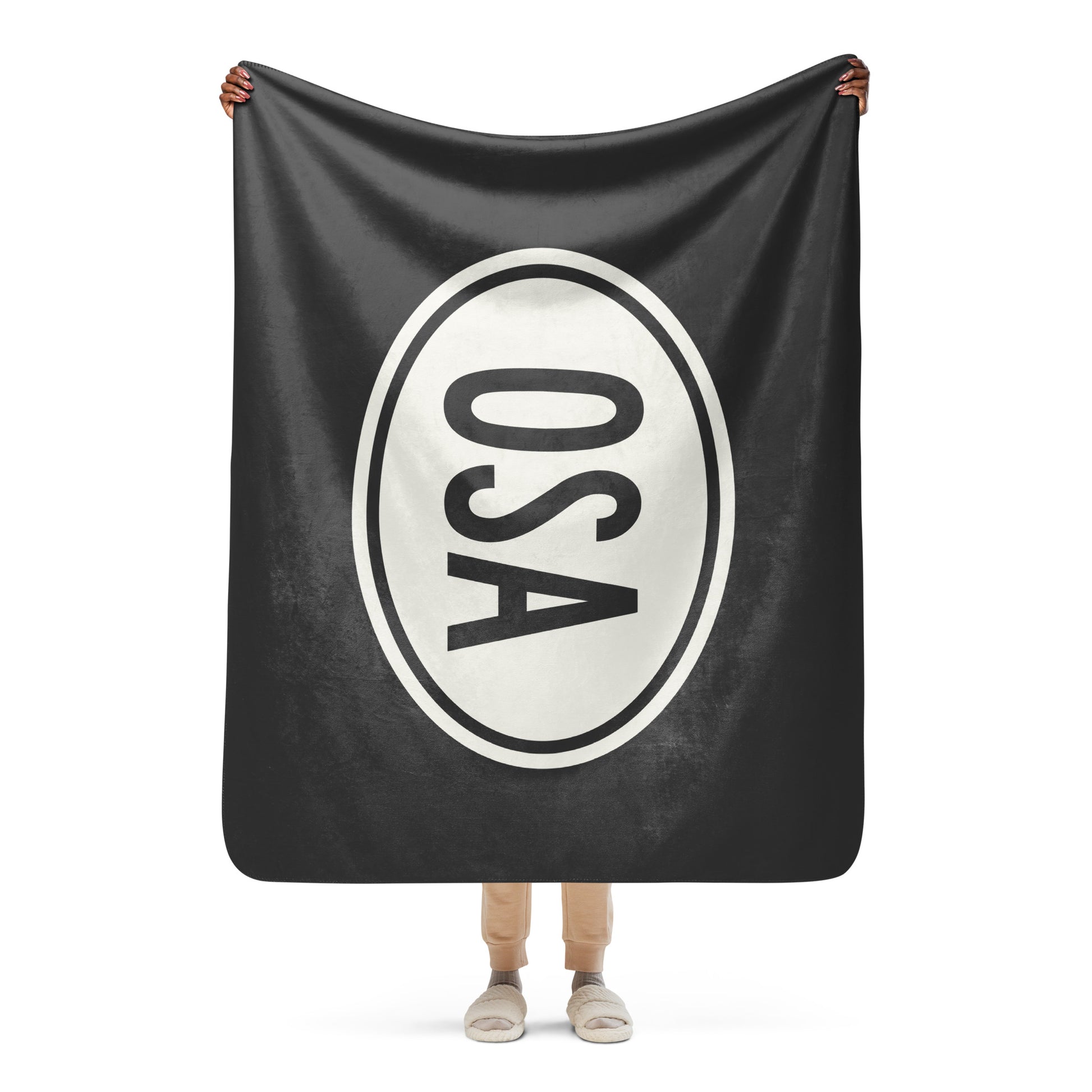 Unique Travel Gift Sherpa Blanket - White Oval • OSA Osaka Souvenir • YHM Designs - Image 04