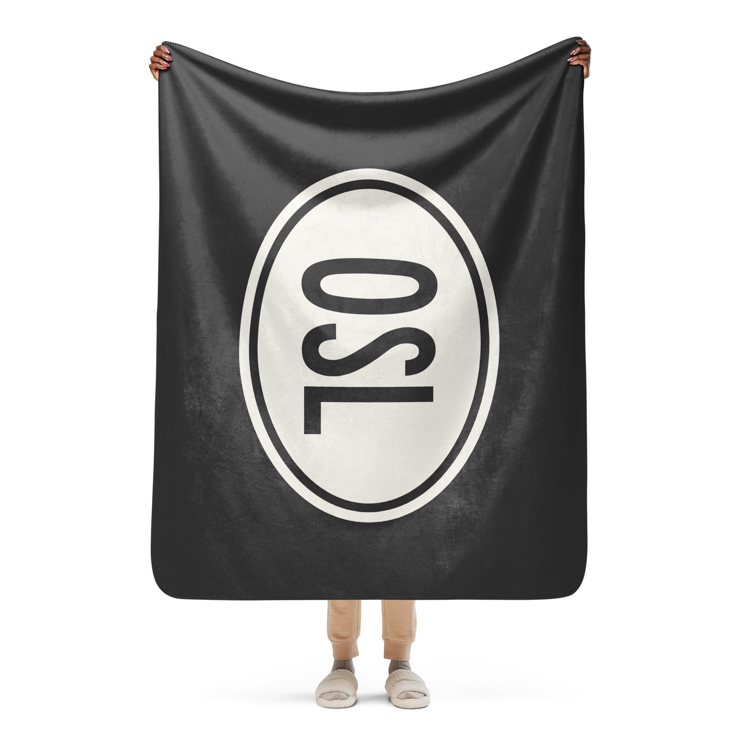 Unique Travel Gift Sherpa Blanket - White Oval • OSL Oslo Souvenir • YHM Designs - Image 04