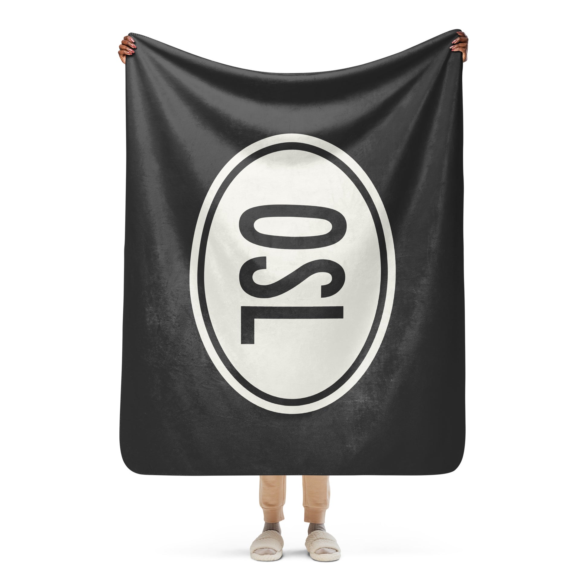 Unique Travel Gift Sherpa Blanket - White Oval • OSL Oslo Souvenir • YHM Designs - Image 04