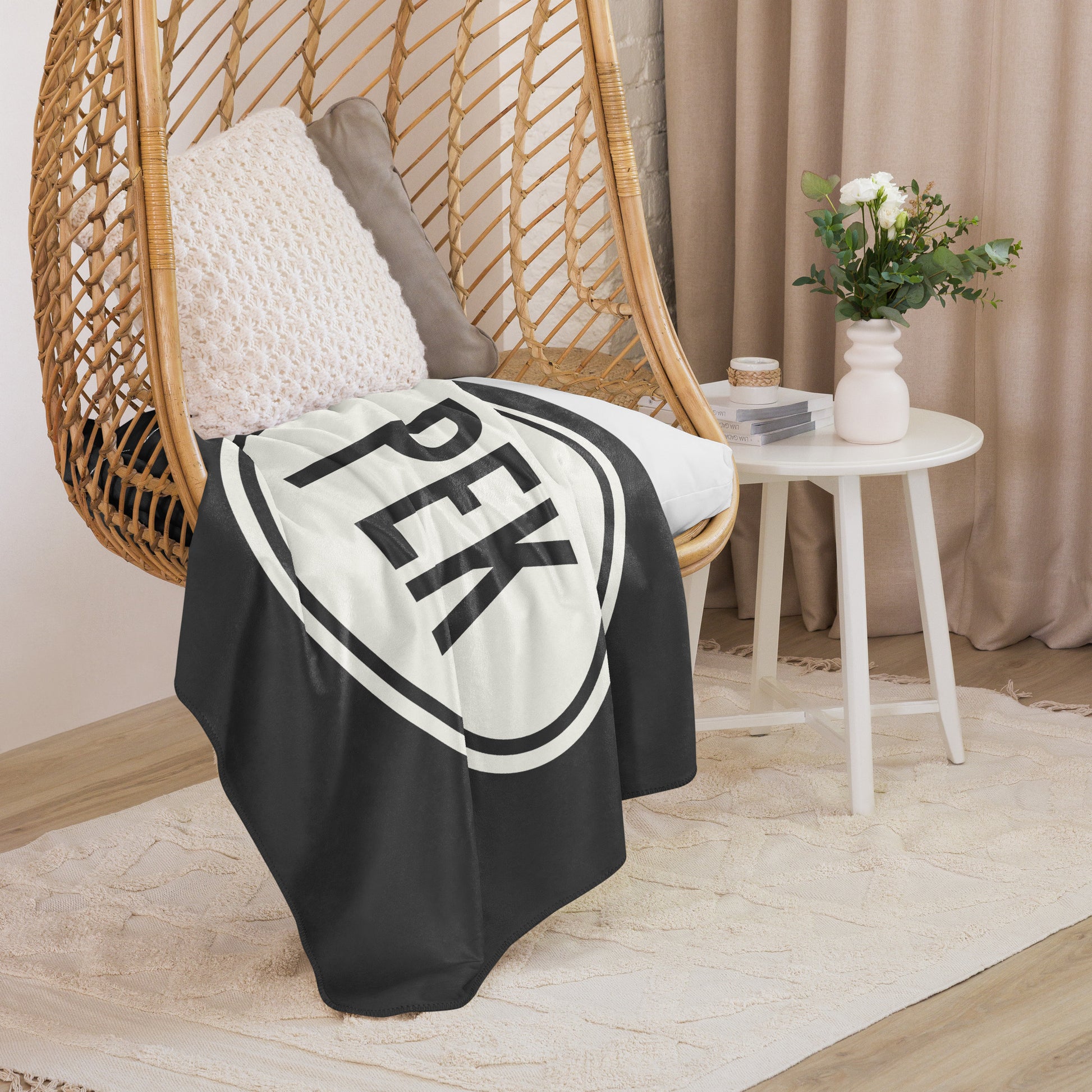 Unique Travel Gift Sherpa Blanket - White Oval • PEK Beijing • YHM Designs - Image 06