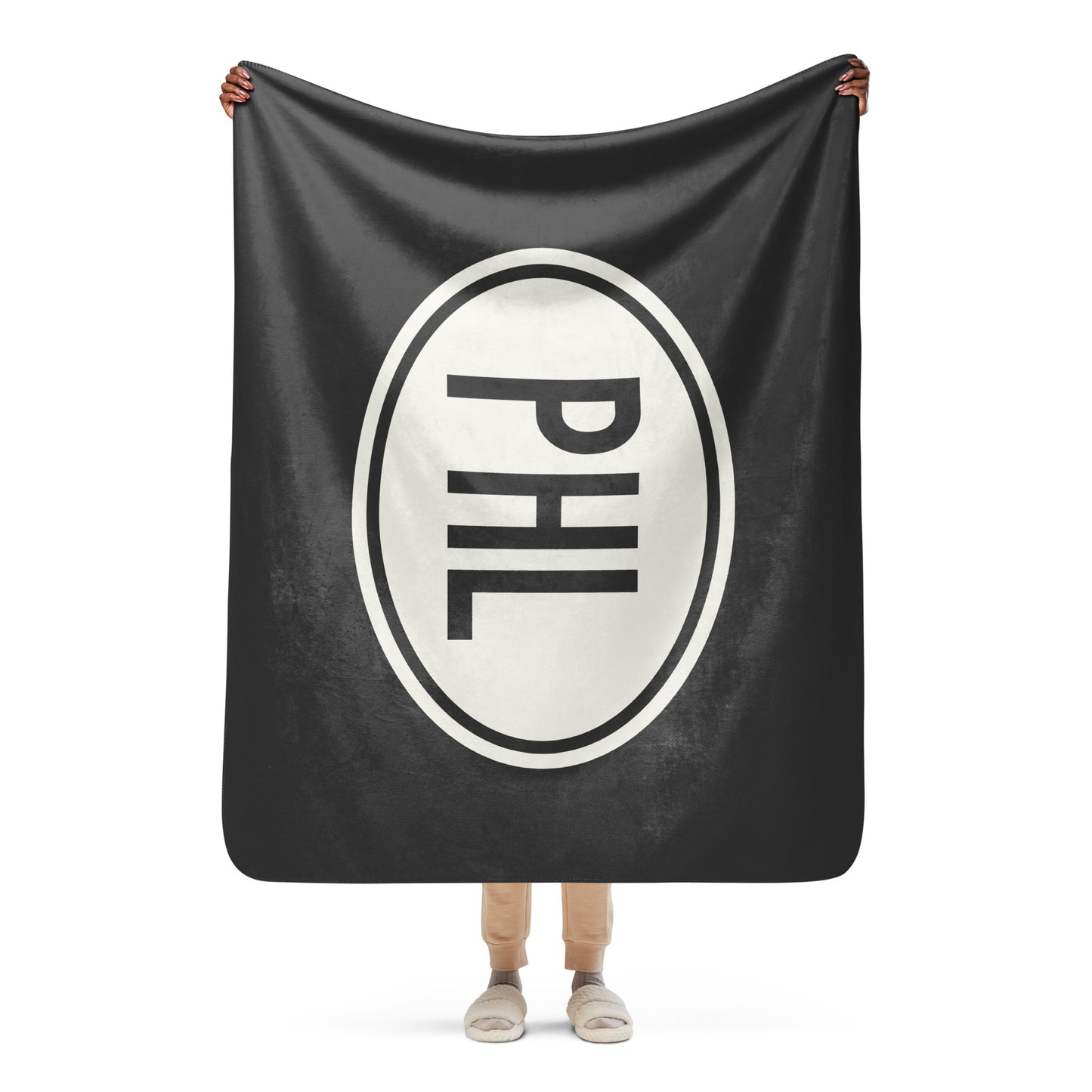 Unique Travel Gift Sherpa Blanket - White Oval • PHL Philadelphia • YHM Designs - Image 04