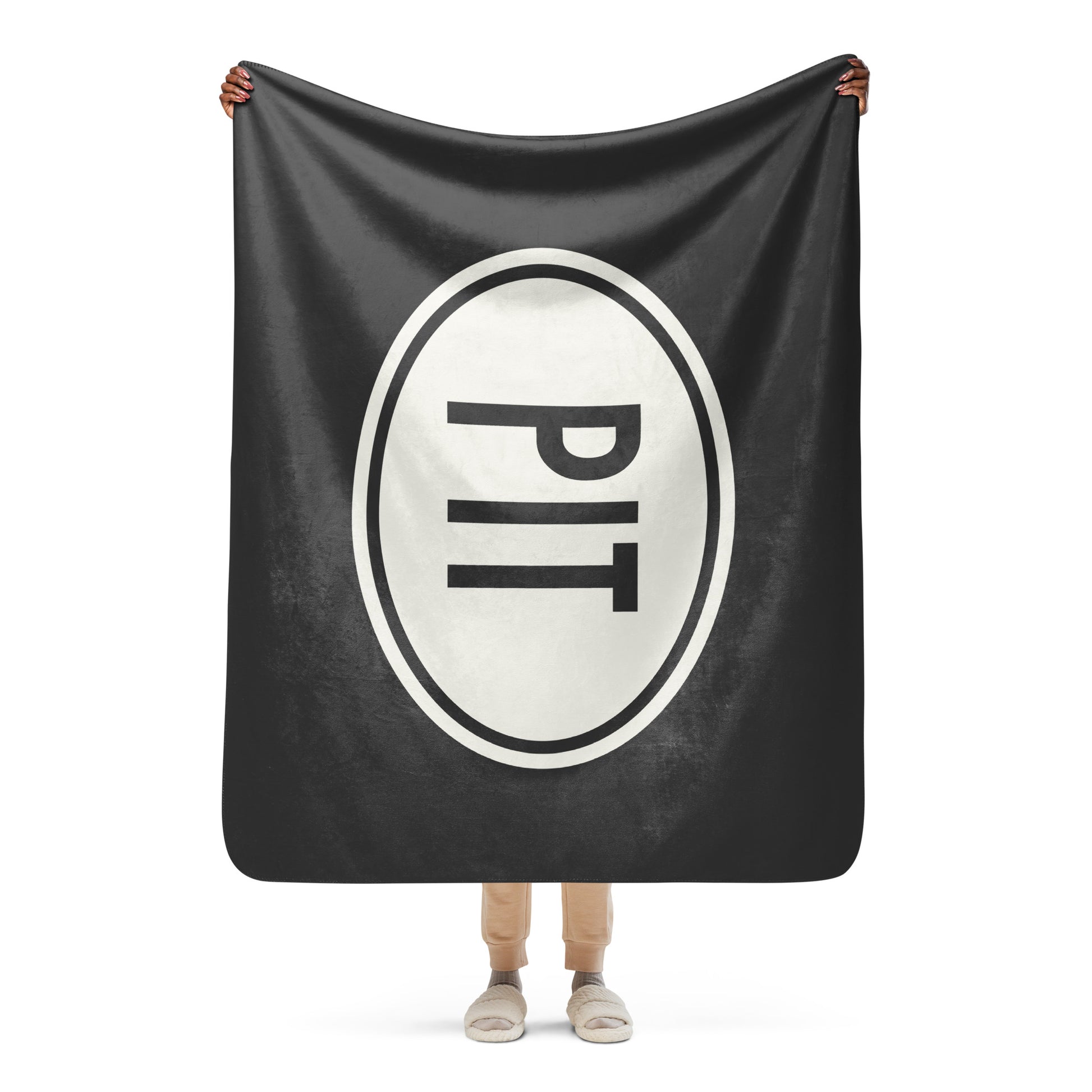 Unique Travel Gift Sherpa Blanket - White Oval • PIT Pittsburgh Souvenir • YHM Designs - Image 04