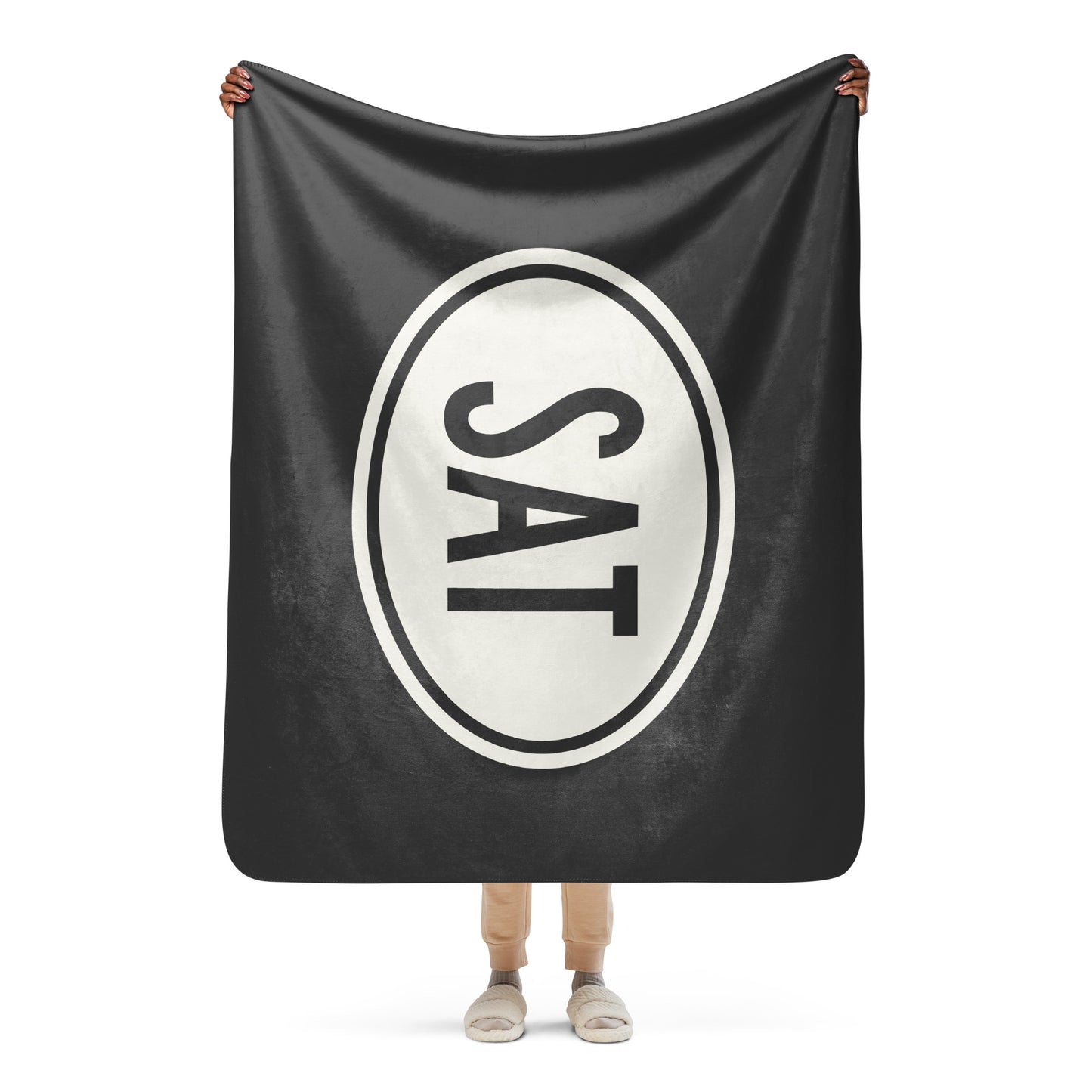 Unique Travel Gift Sherpa Blanket - White Oval • SAT San Antonio Souvenir • YHM Designs - Image 04