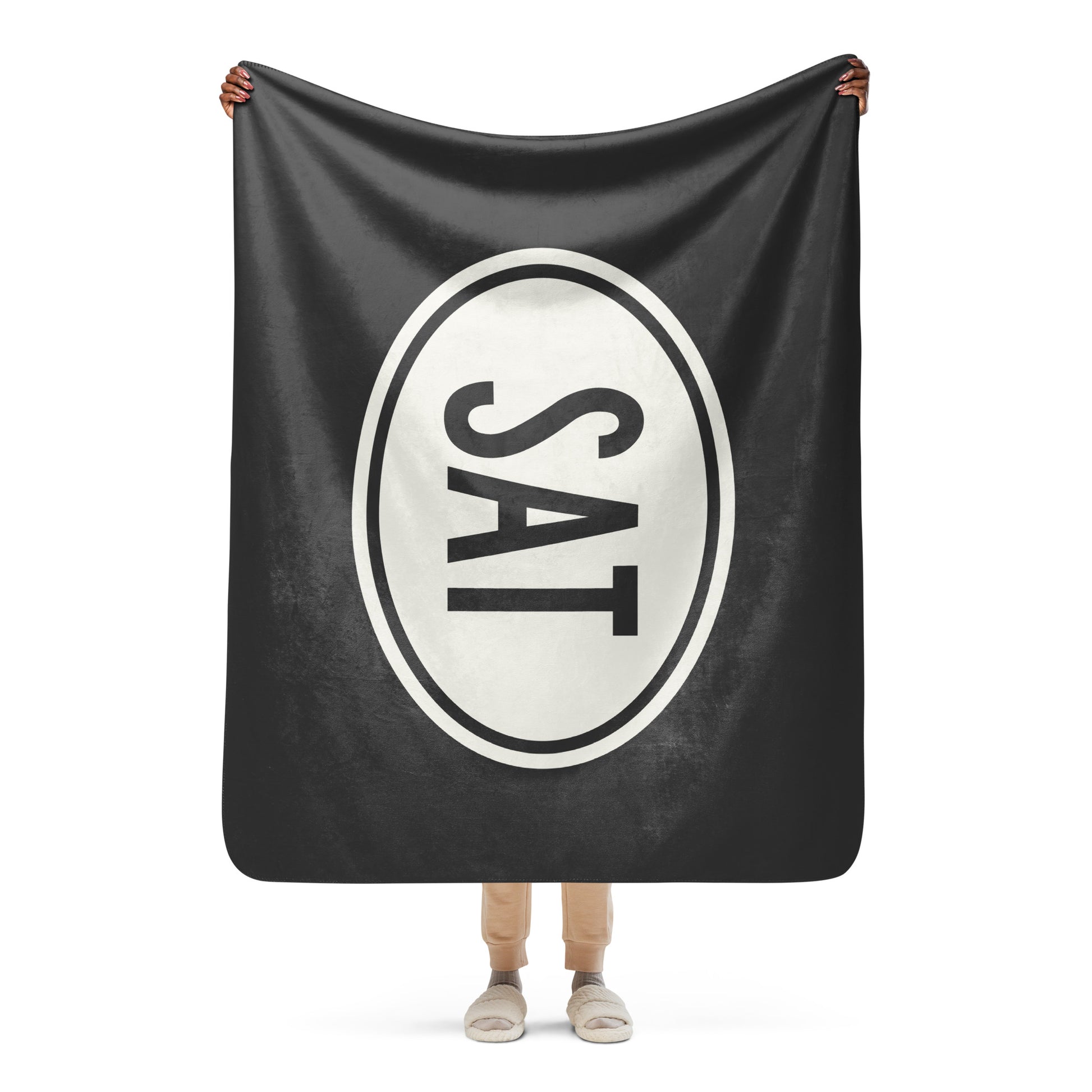 Unique Travel Gift Sherpa Blanket - White Oval • SAT San Antonio • YHM Designs - Image 04