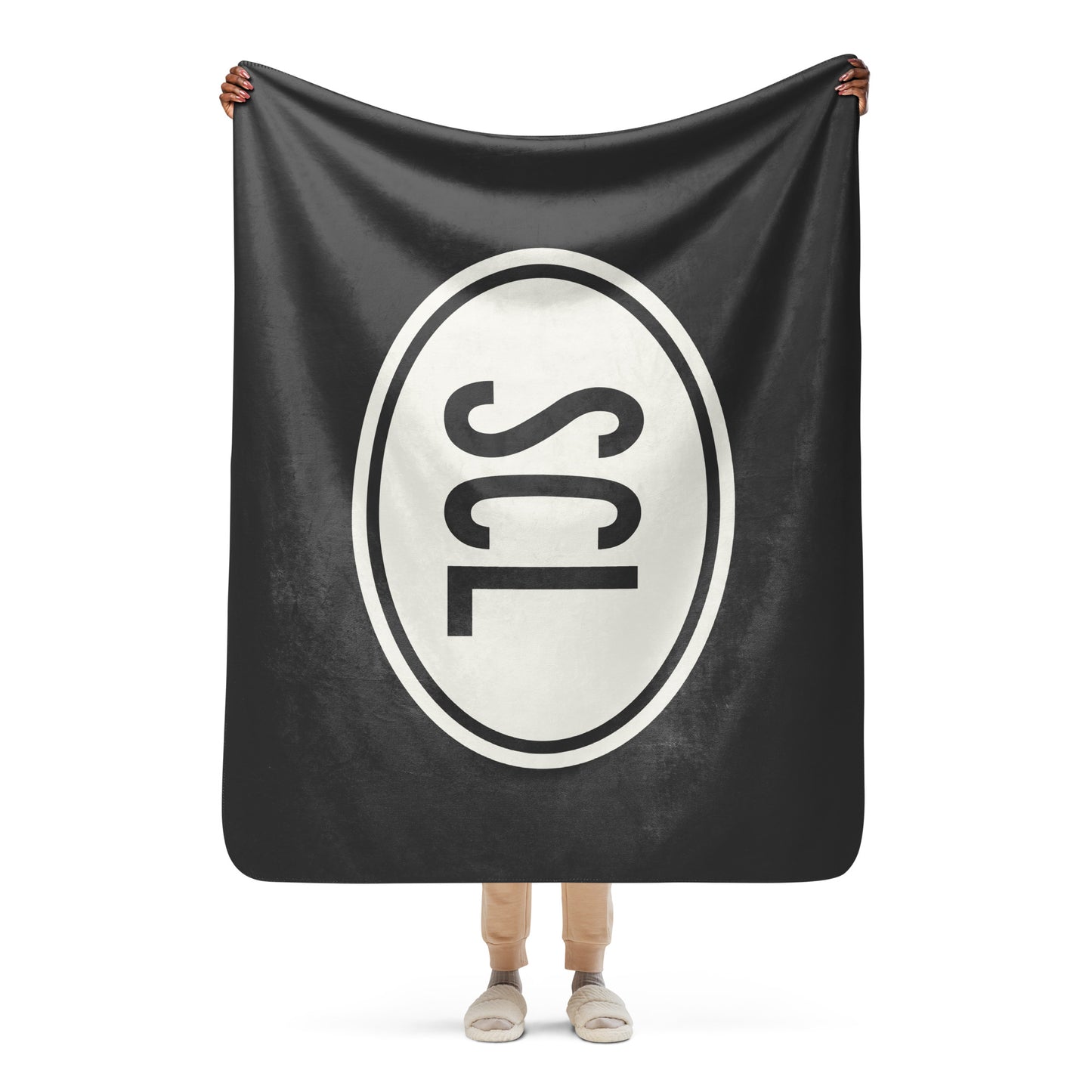 Unique Travel Gift Sherpa Blanket - White Oval • SCL Santiago Souvenir • YHM Designs - Image 04