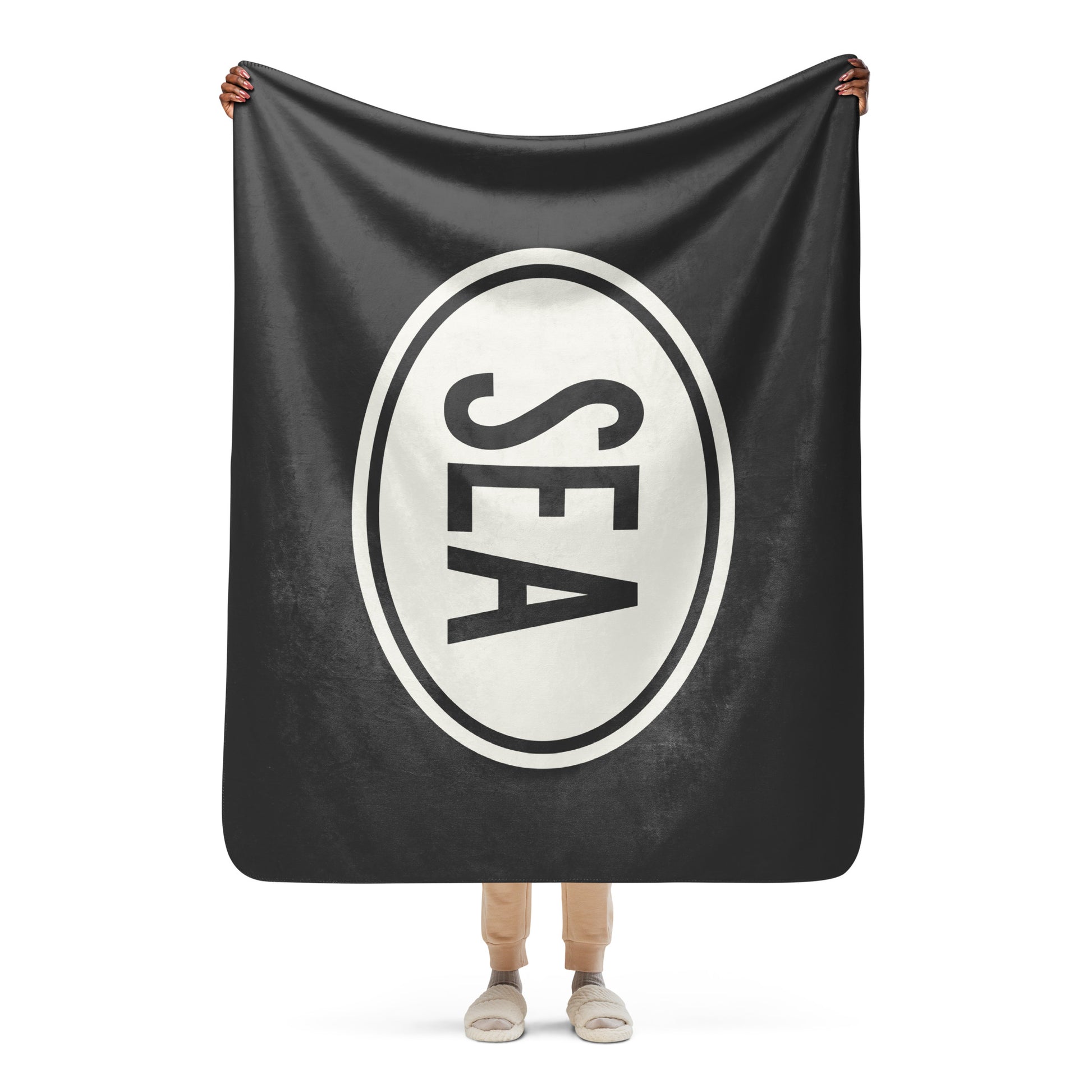 Unique Travel Gift Sherpa Blanket - White Oval • SEA Seattle • YHM Designs - Image 04