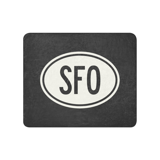 Unique Travel Gift Sherpa Blanket - White Oval • SFO San Francisco • YHM Designs - Image 01
