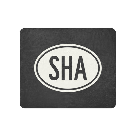 Unique Travel Gift Sherpa Blanket - White Oval • SHA Shanghai Souvenir • YHM Designs - Image 01