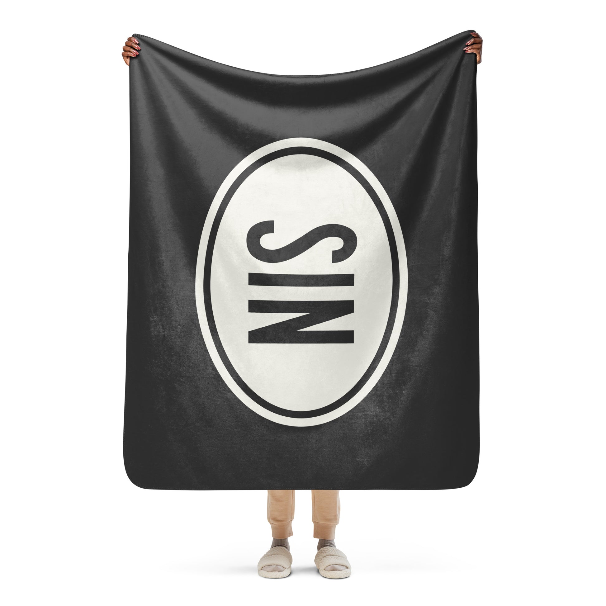 Unique Travel Gift Sherpa Blanket - White Oval • SIN Singapore Souvenir • YHM Designs - Image 04