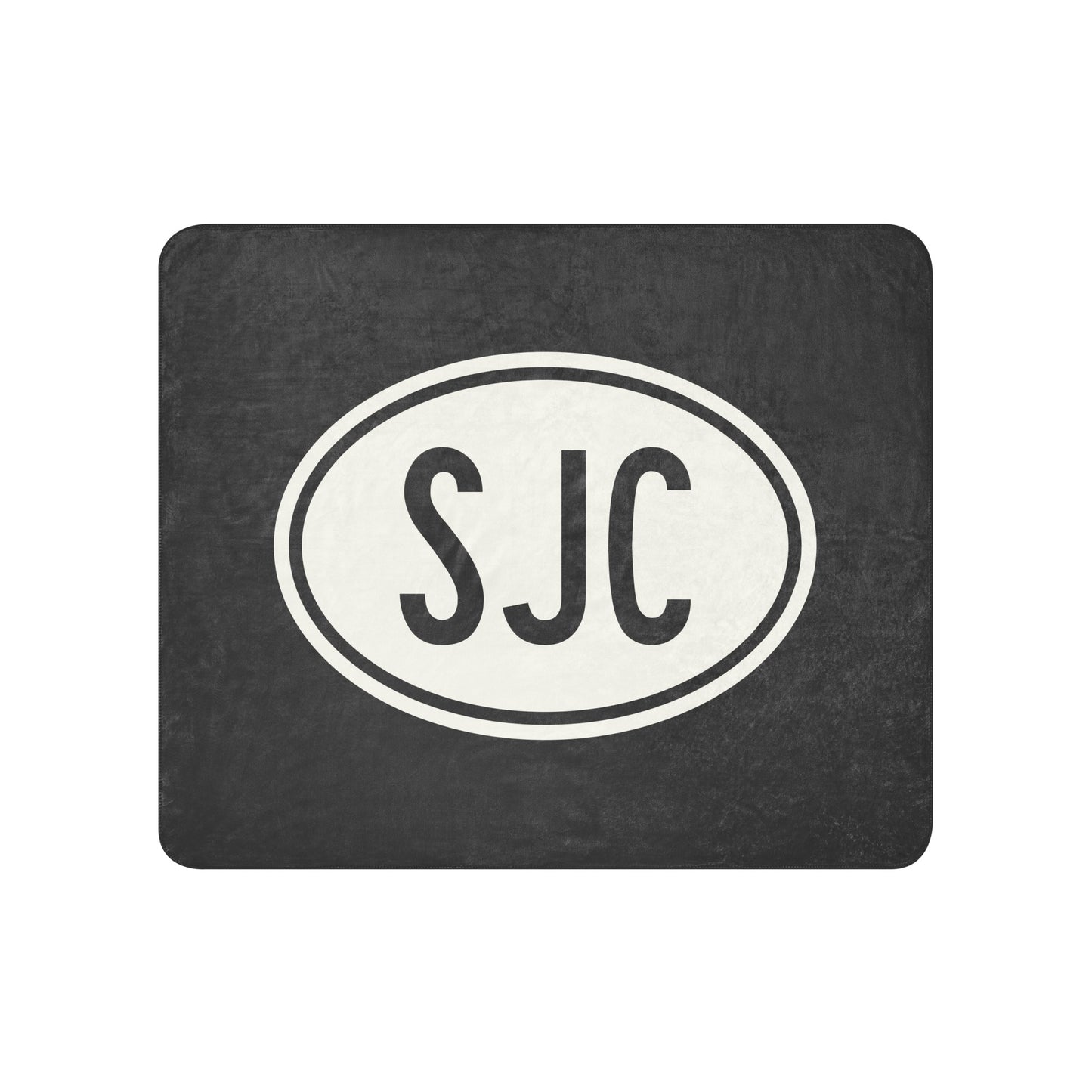 SJC San Jose Sherpa Blanket • Eclipse Grey with Oval Car Sticker Design • YHM Designs - Image 01