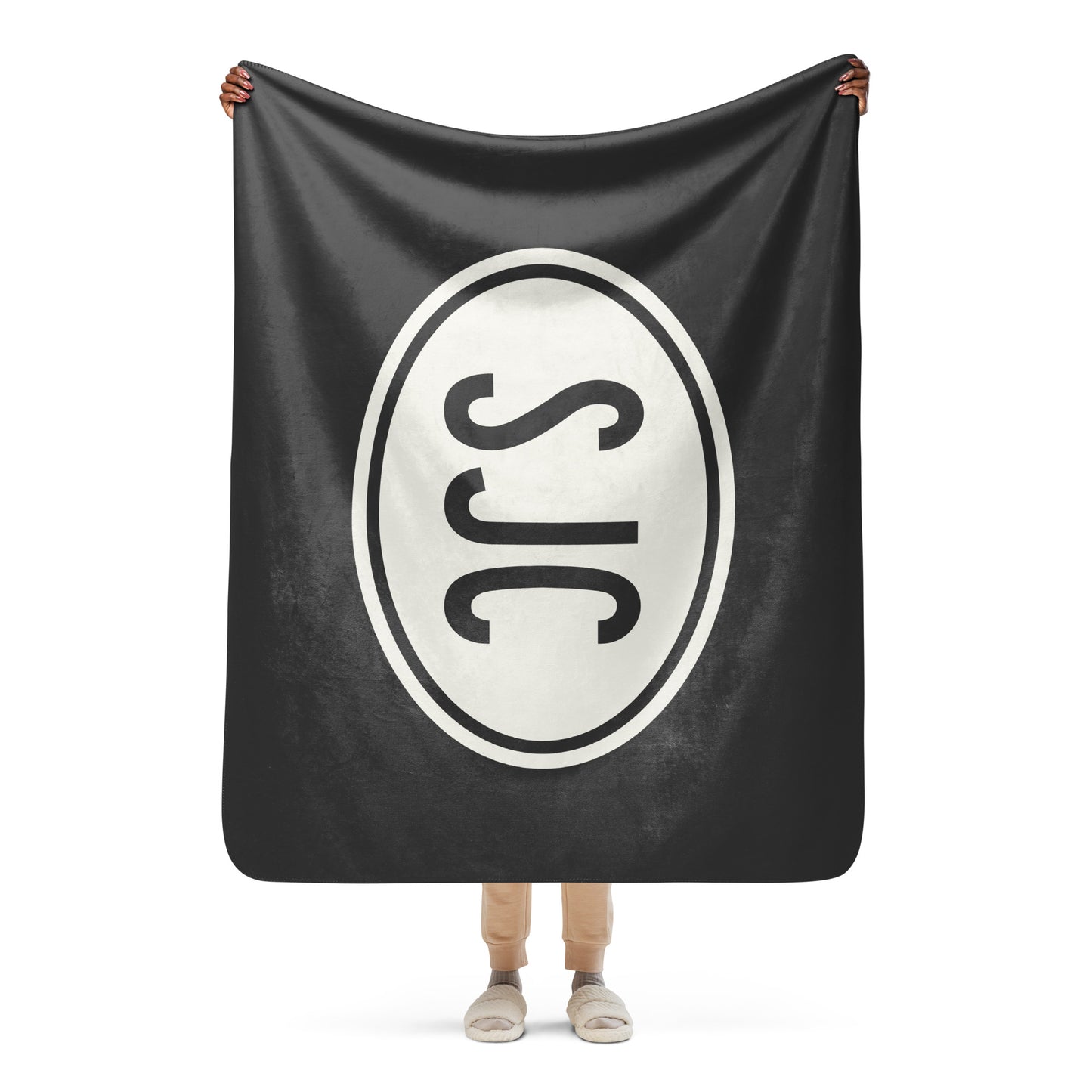 SJC San Jose Sherpa Blanket • Eclipse Grey with Oval Car Sticker Design • YHM Designs - Image 04