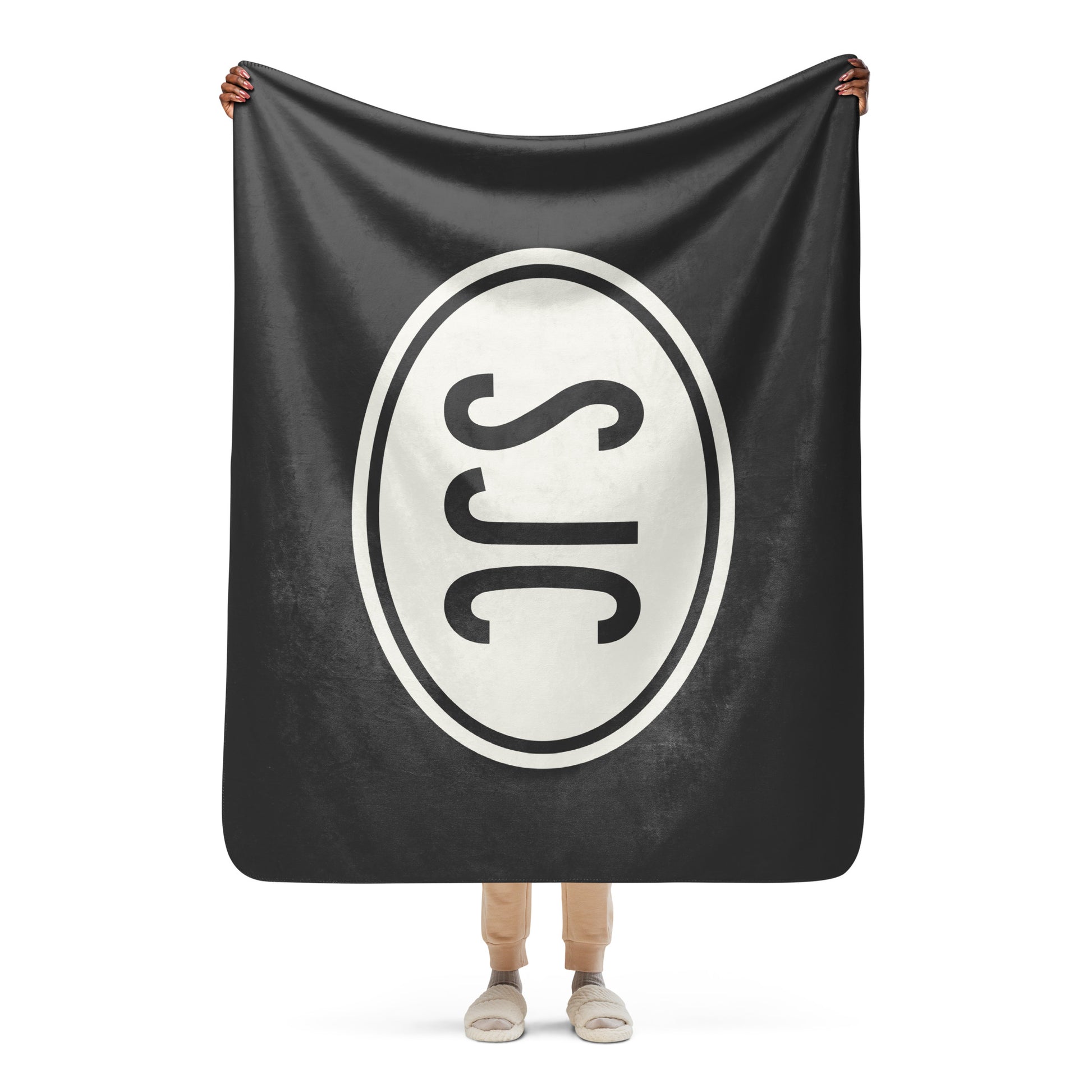 SJC San Jose Sherpa Blanket • Eclipse Grey with Oval Car Sticker Design • YHM Designs - Image 04