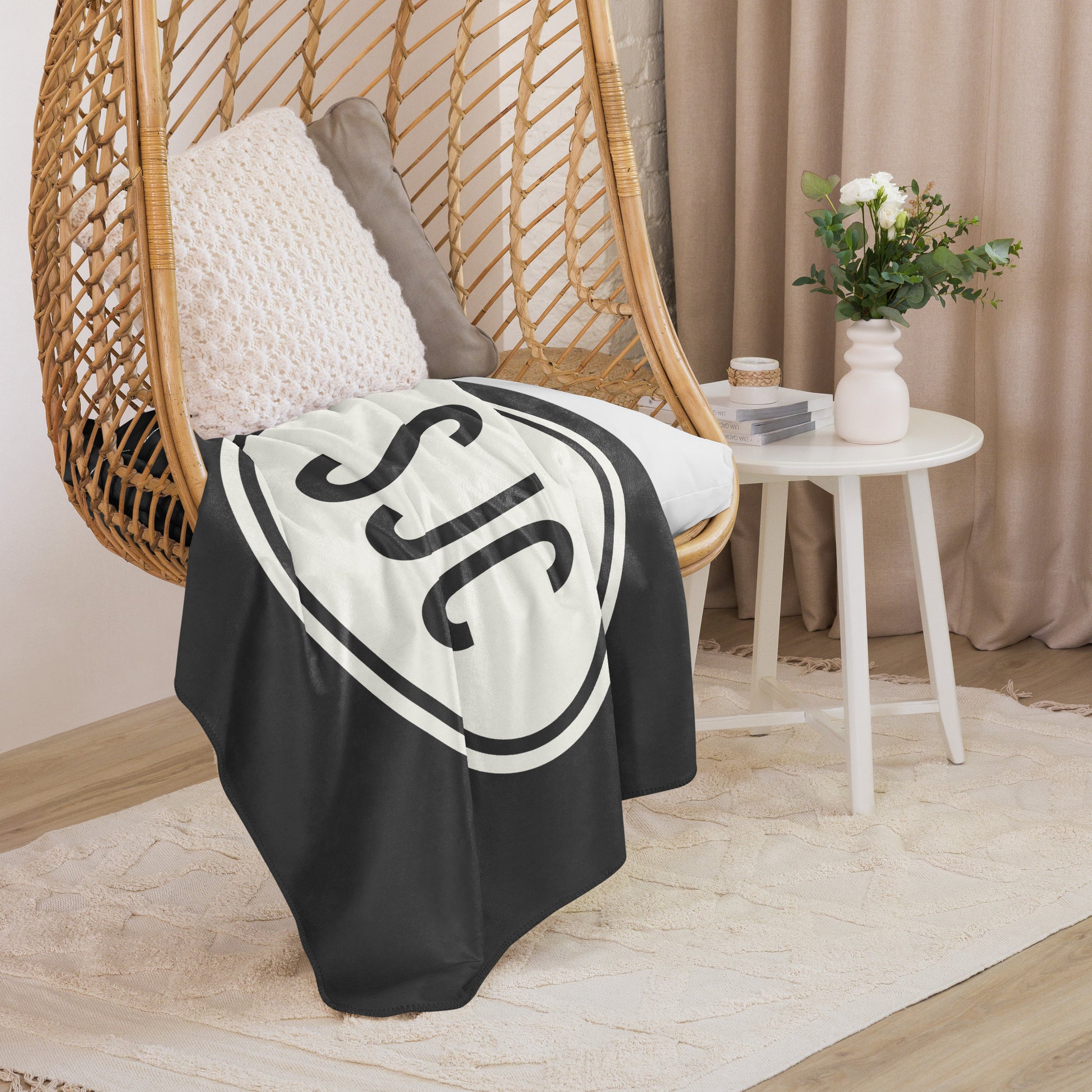 SJC San Jose Sherpa Blanket • Eclipse Grey with Oval Car Sticker Design • YHM Designs - Image 06