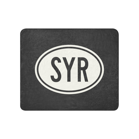 Unique Travel Gift Sherpa Blanket - White Oval • SYR Syracuse Souvenir • YHM Designs - Image 01
