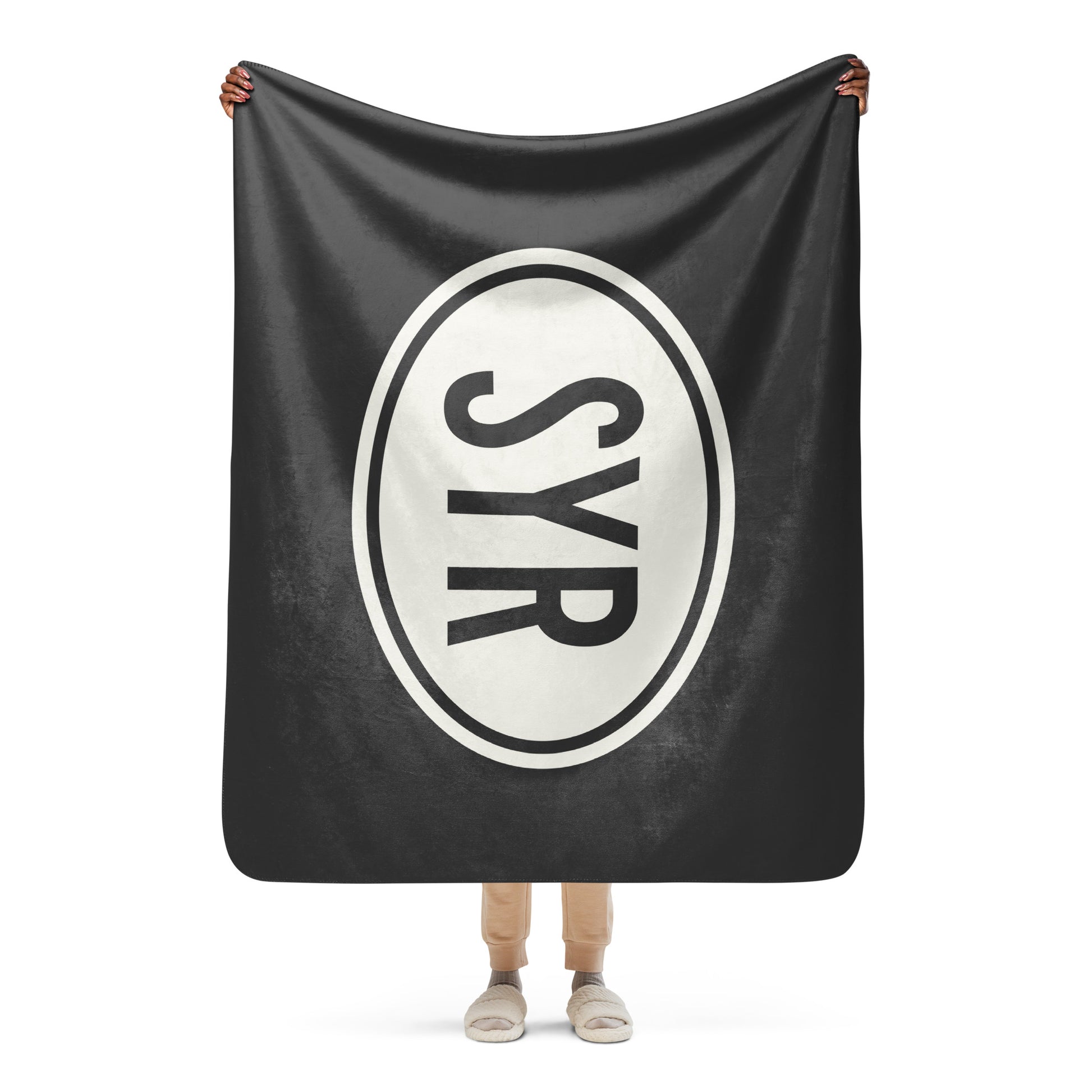 Unique Travel Gift Sherpa Blanket - White Oval • SYR Syracuse Souvenir • YHM Designs - Image 04