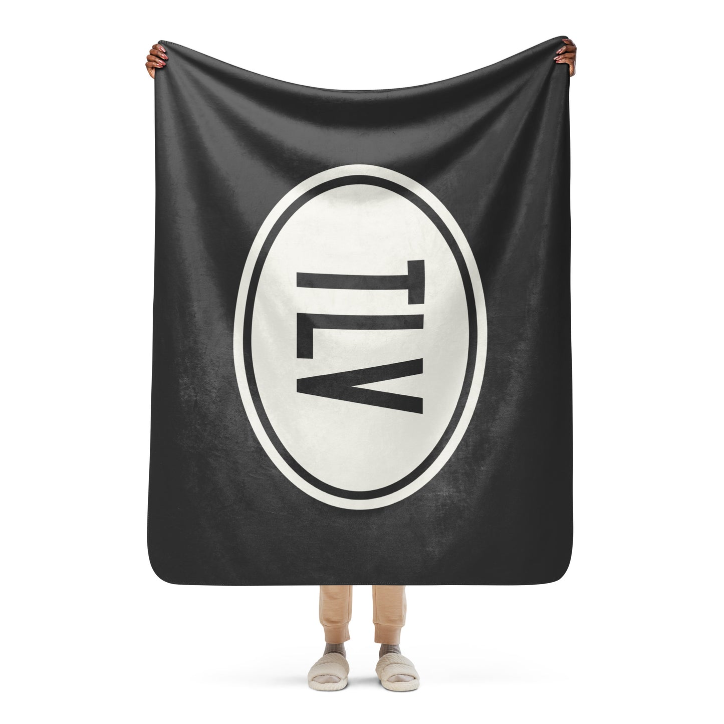 Unique Travel Gift Sherpa Blanket - White Oval • TLV Tel Aviv • YHM Designs - Image 04