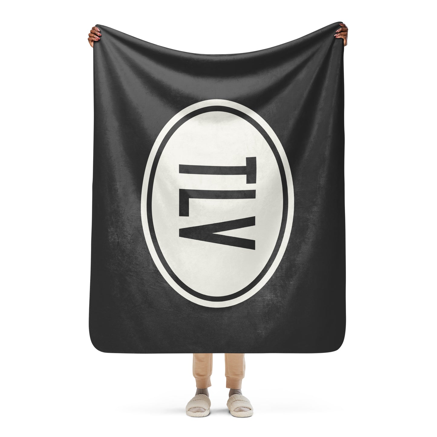 Unique Travel Gift Sherpa Blanket - White Oval • TLV Tel Aviv Souvenir • YHM Designs - Image 04