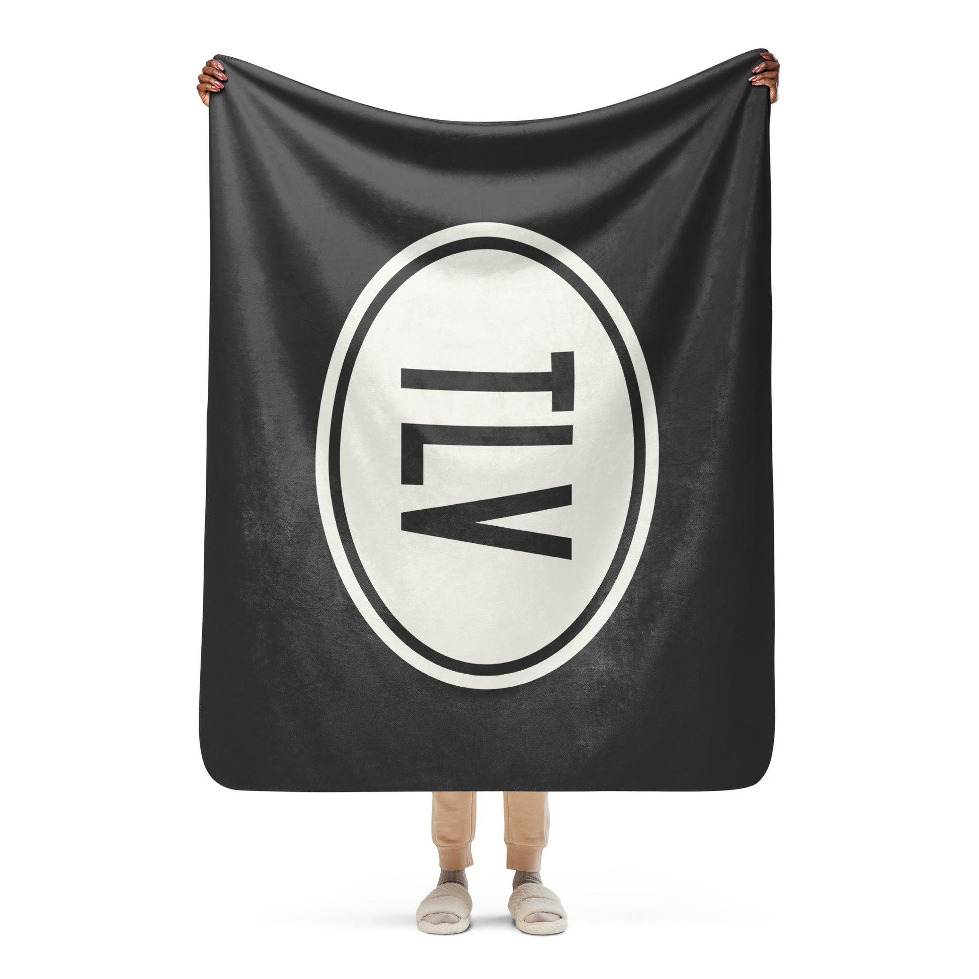 Unique Travel Gift Sherpa Blanket - White Oval • TLV Tel Aviv Souvenir • YHM Designs - Image 04