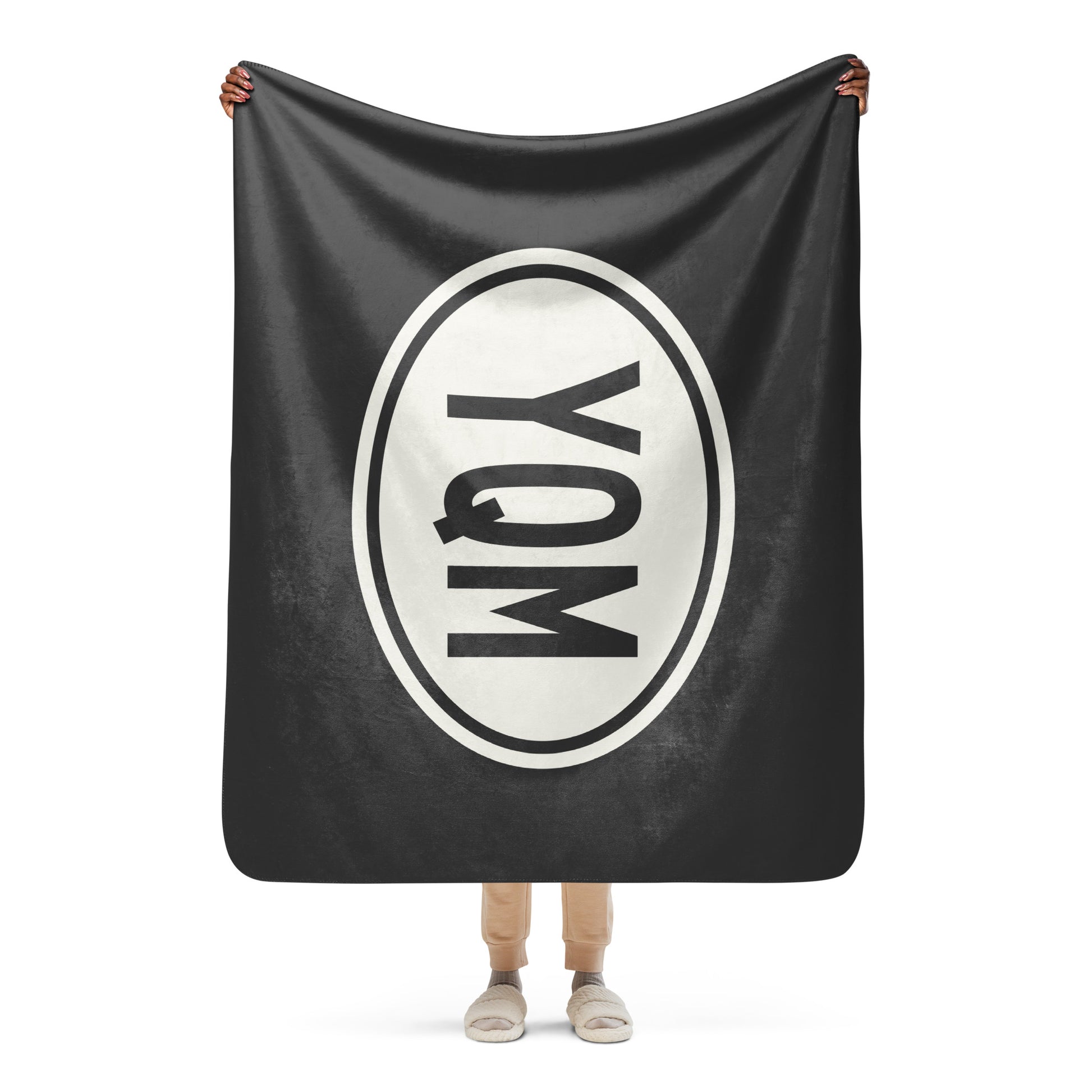 Unique Travel Gift Sherpa Blanket - White Oval • YQM Moncton Souvenir • YHM Designs - Image 04