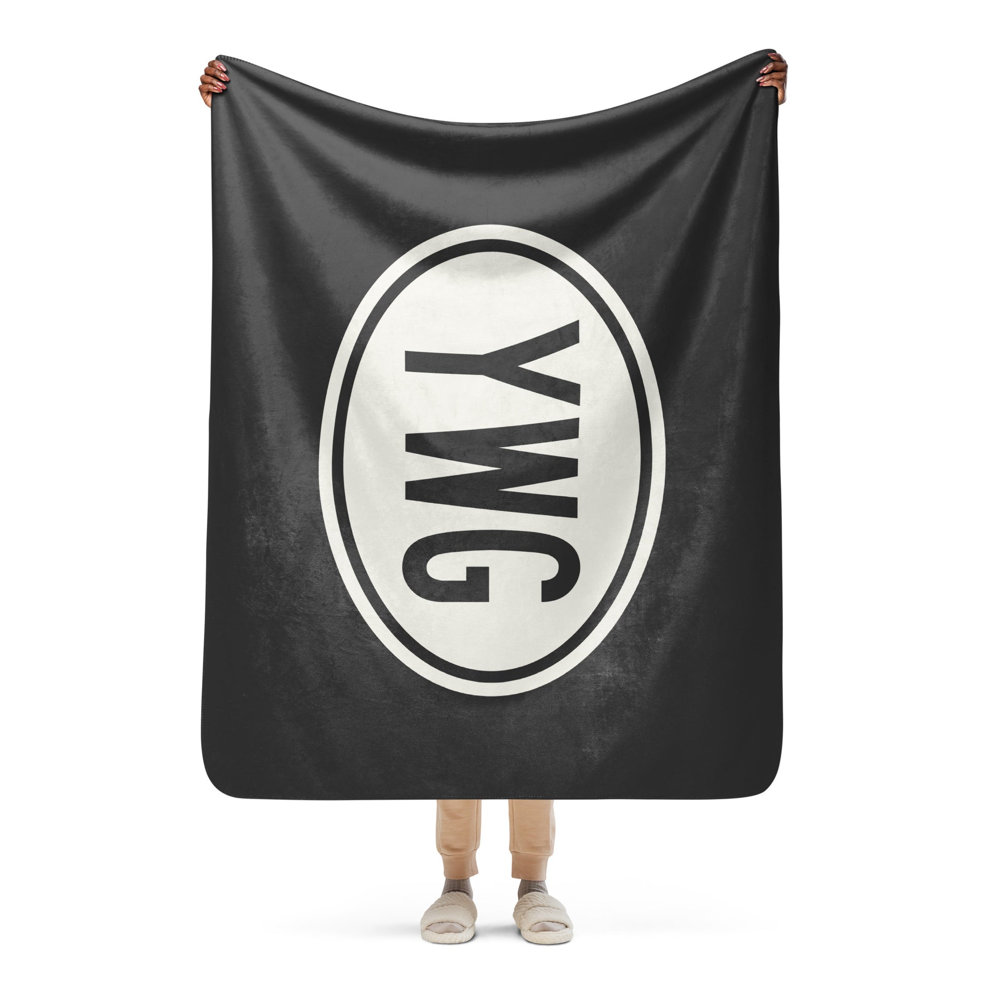 Unique Travel Gift Sherpa Blanket - White Oval • YWG Winnipeg • YHM Designs - Image 04